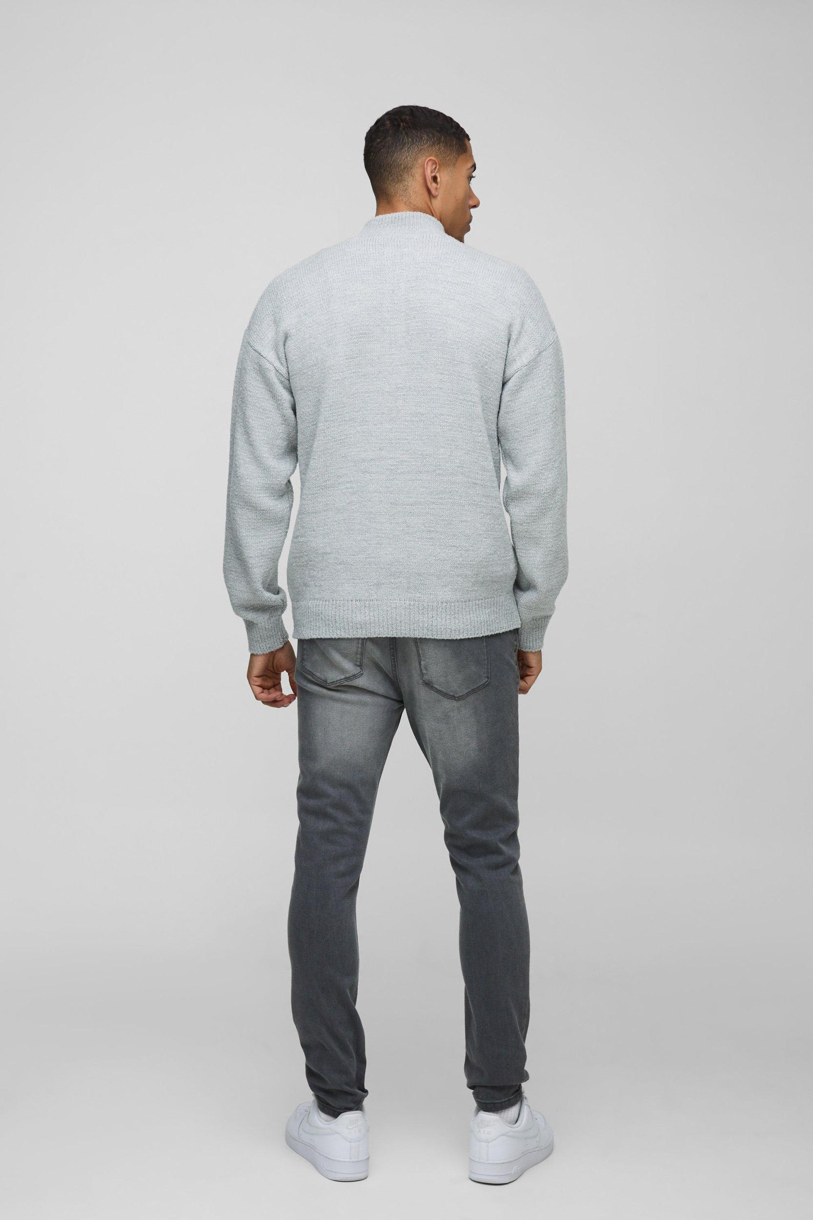 Relaxed Fit Boucle Zip Up Knitted Sweater | boohooMAN USA Product Image