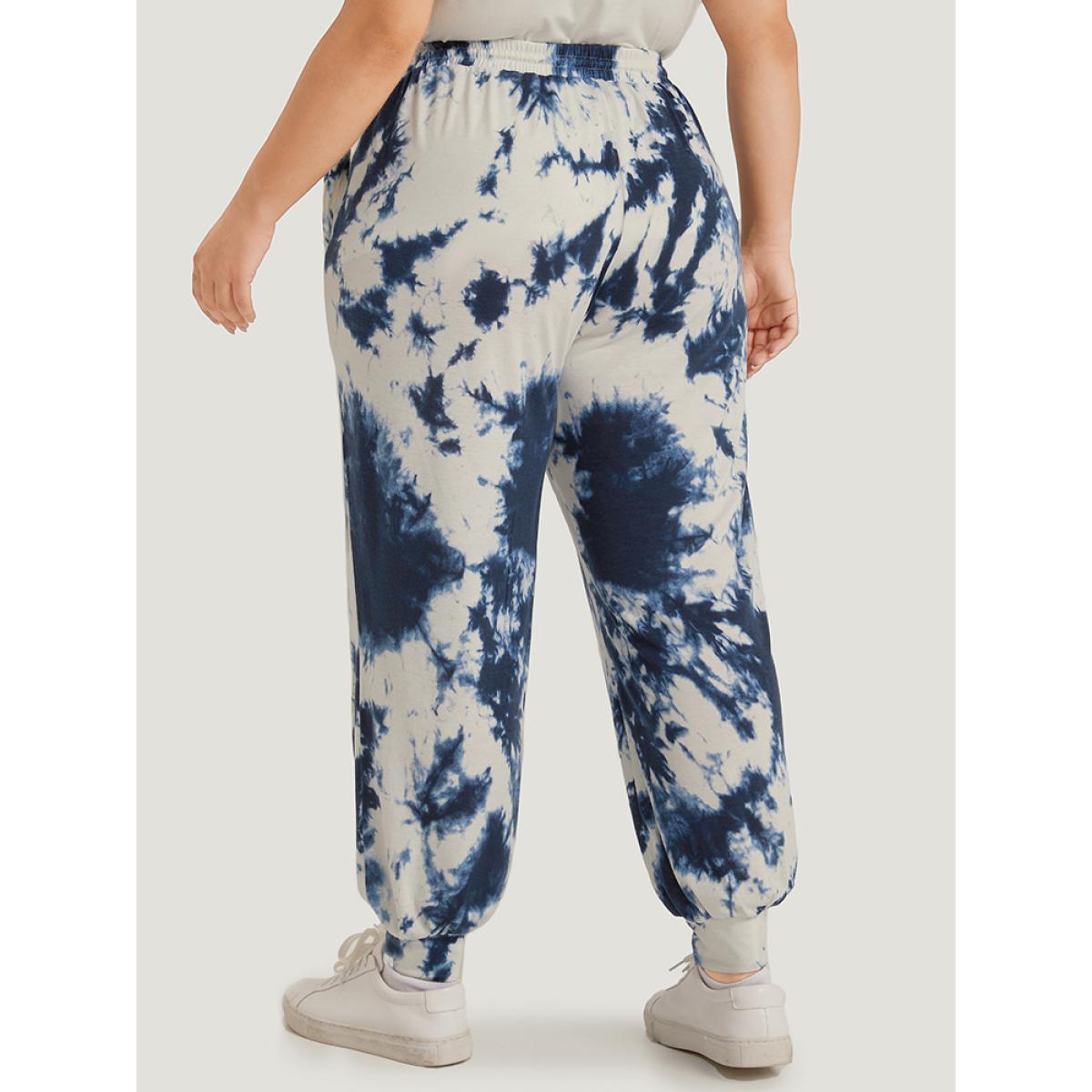 Tie Dye Pocket Drawstring Carrot Sweatpants Blue Plus Size Women Casual Dailywear Tie Dye 12/L Bloomchic Product Image