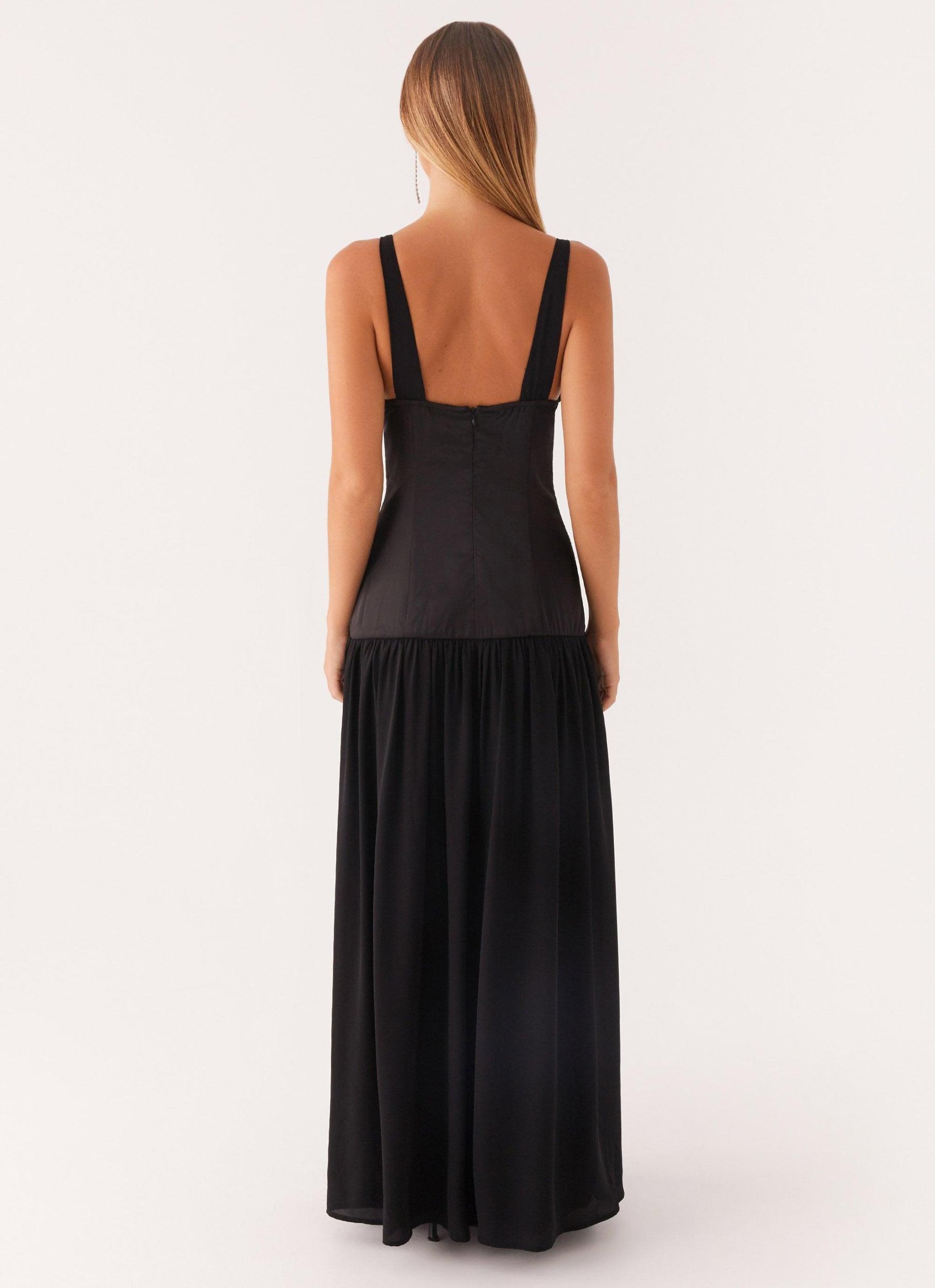 Dafina Satin Maxi Dress - Black Product Image