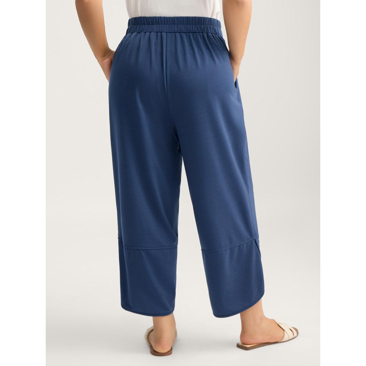 Plus Size Mid Waist Rolled Hem Straight-Leg Solid Pants Women DimGray At the Office Straight Leg Mid Rise Office Pants BloomChic 22-24/3X Product Image