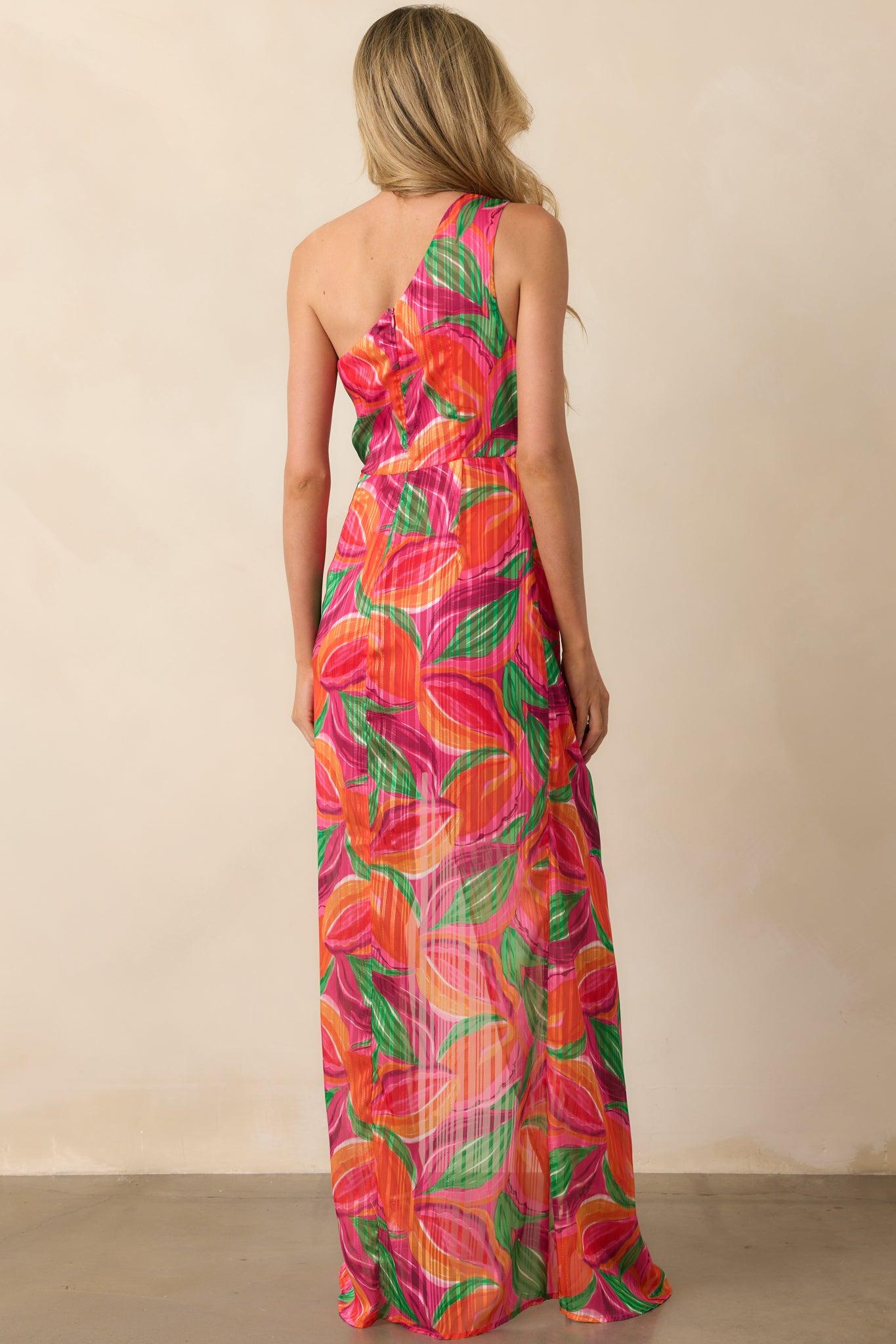 Shining Brighter Orange Multi Floral Print One Shoulder Maxi Dress Product Image