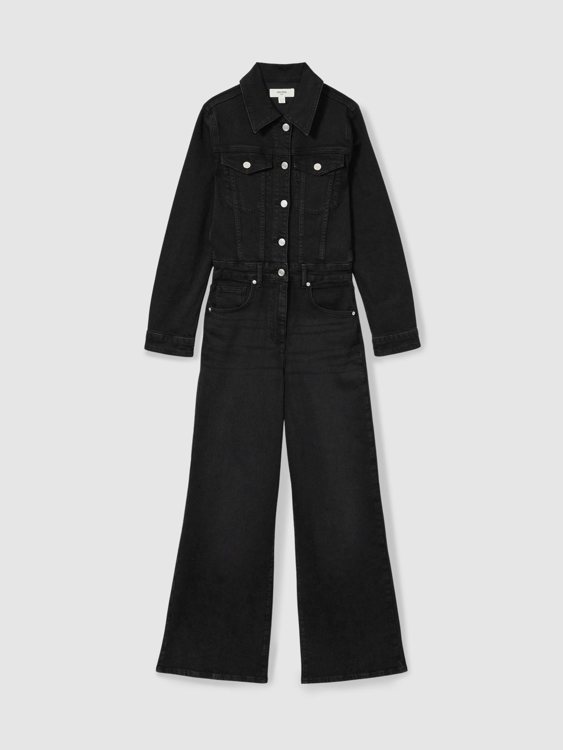 Cotton-Blend Denim Relaxed-Fit Jumpsuit in Black Product Image