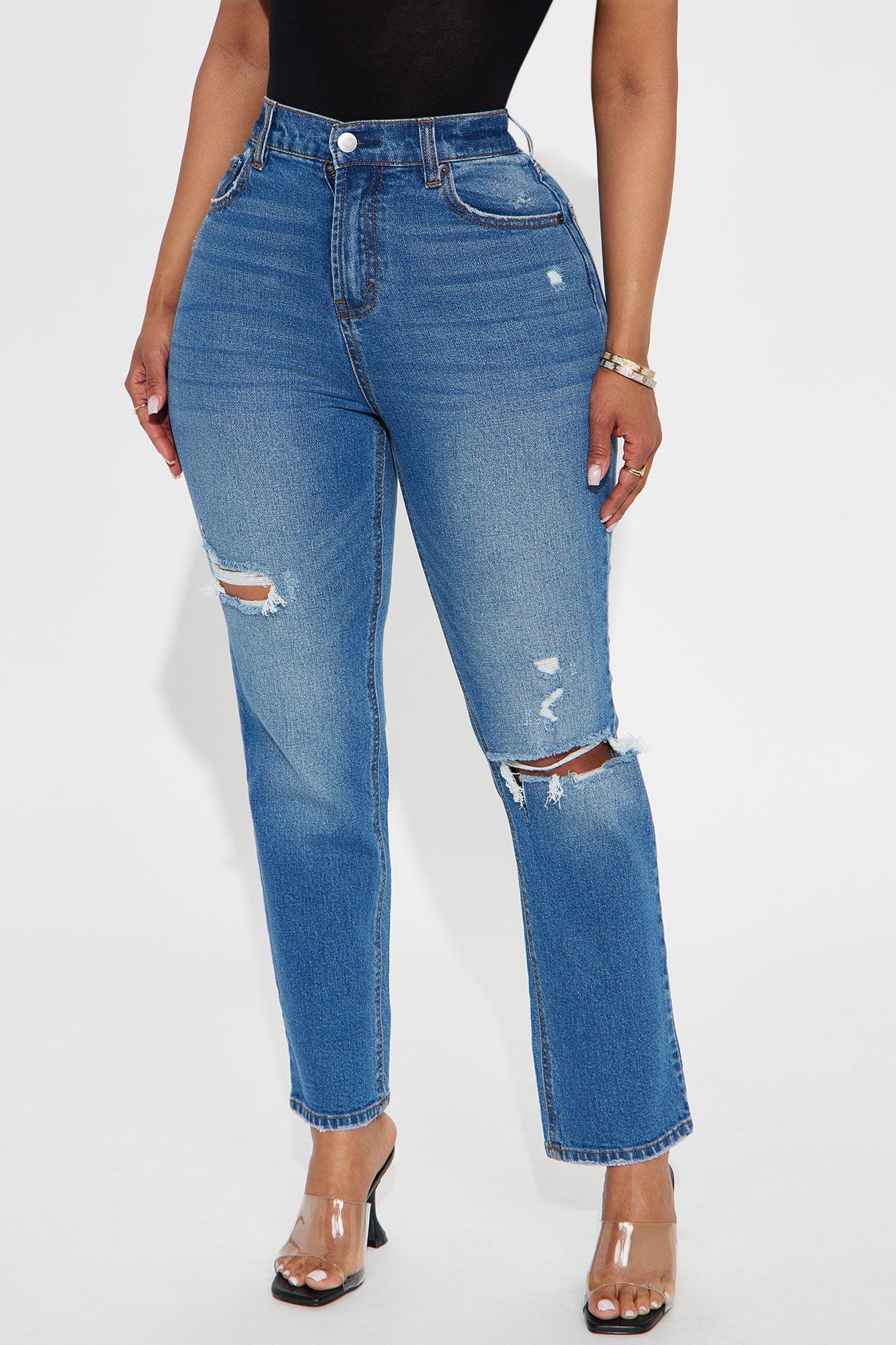 Crowd Pleaser Ripped Ankle Slim Straight Jeans - Medium Wash Female Product Image