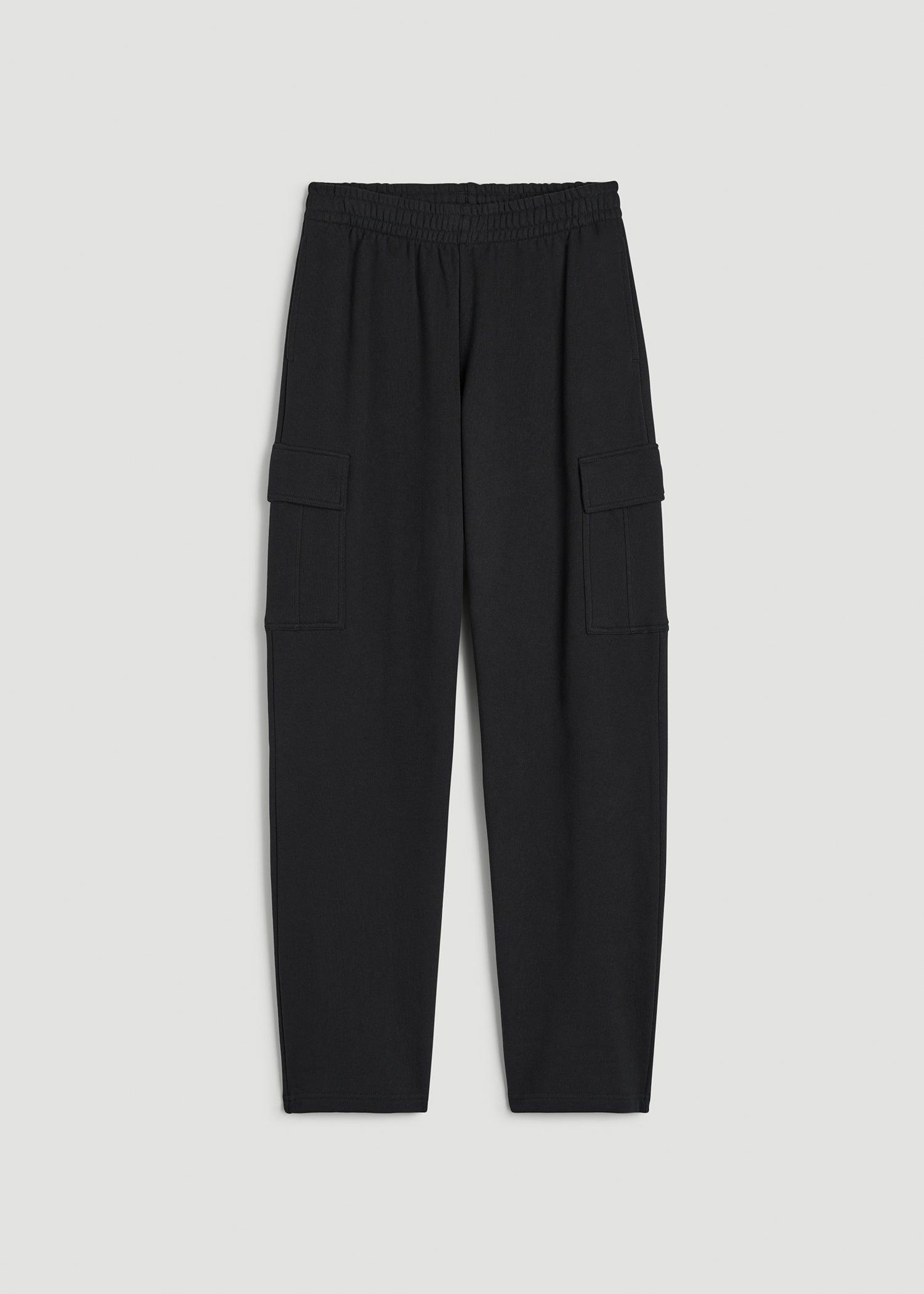 Mid Rise Cargo Fleece Sweatpants for Tall Women in Black Product Image