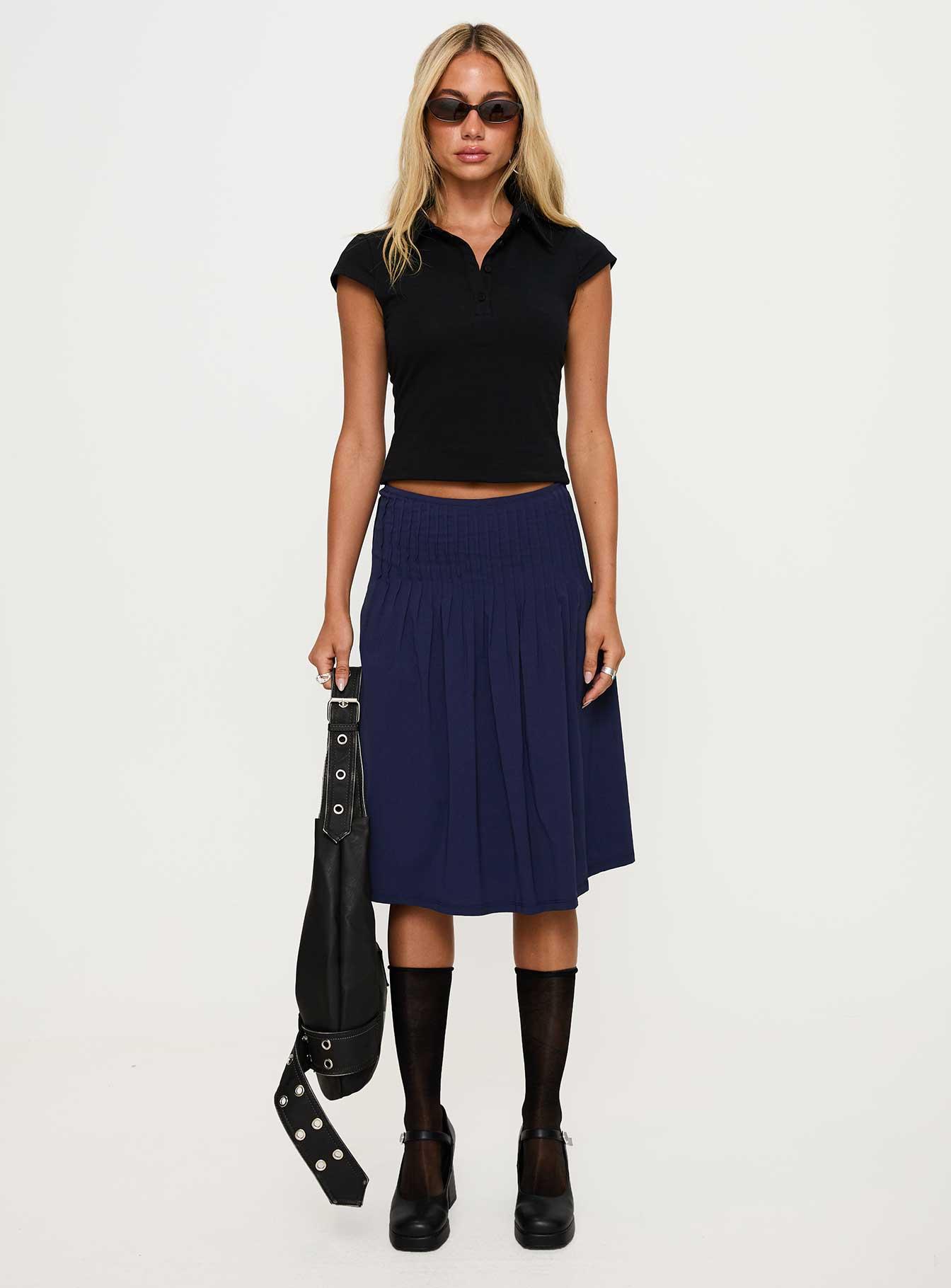 Elaila Pleat Midi Skirt Navy Product Image