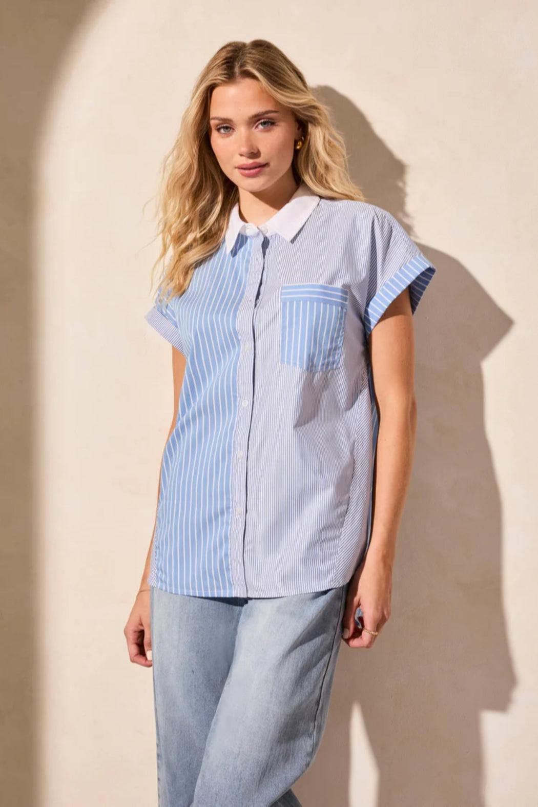 Combo Stripe Button-Front Collared Shirt Product Image