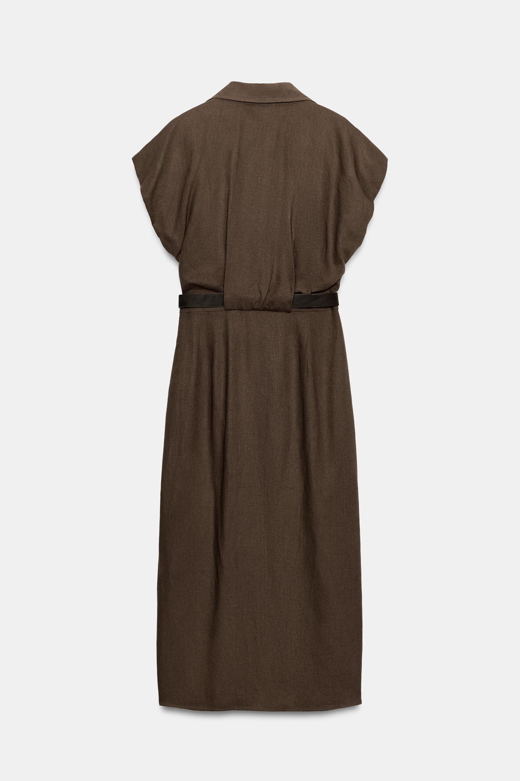 LINEN BLEND MIDI DRESS WITH BELT Product Image
