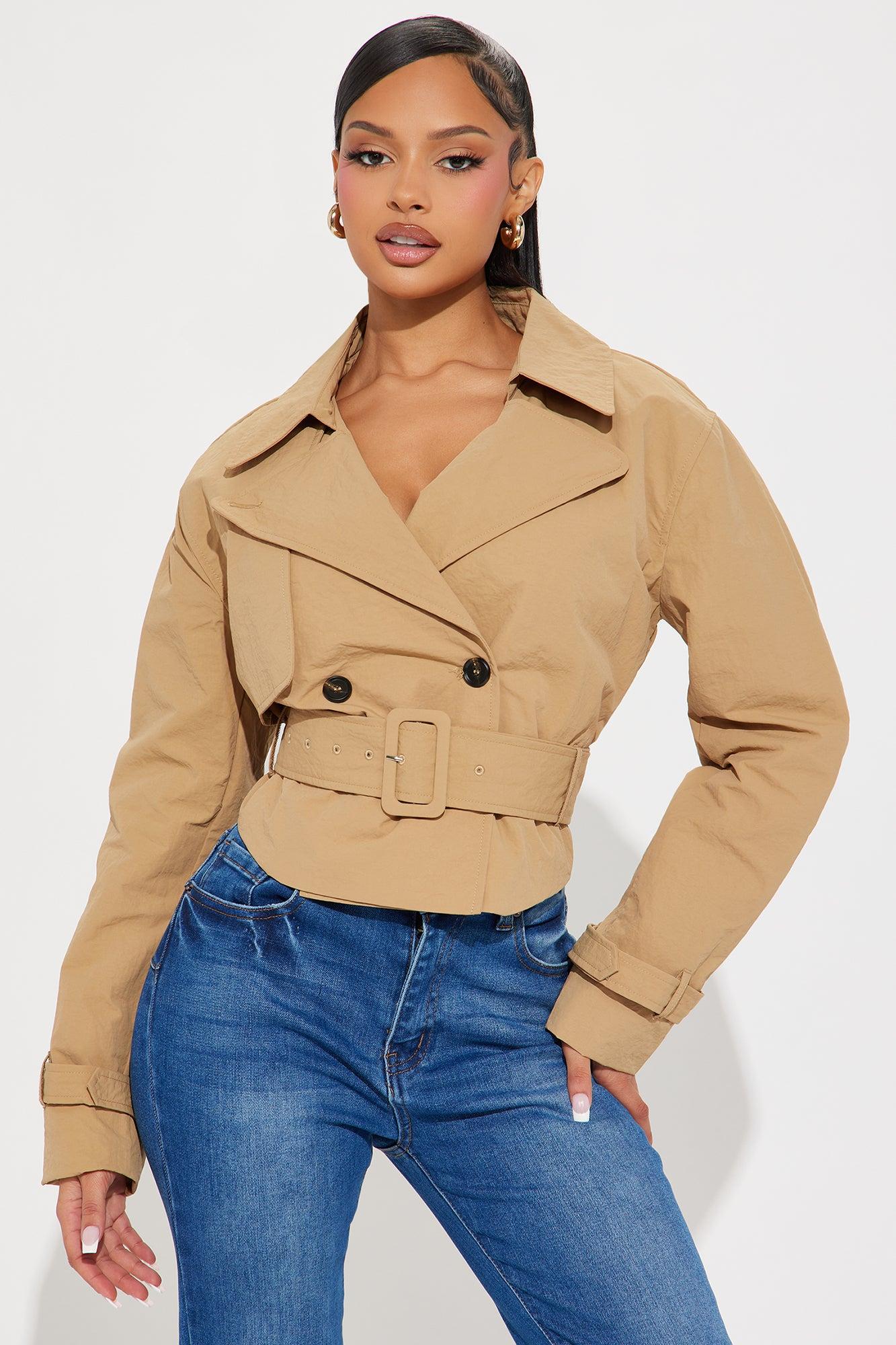 Nicole Belted Nylon Cropped Trench - Khaki Female Product Image