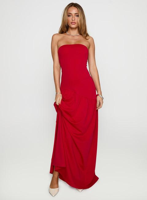 Move Me Strapless Maxi Dress Red Product Image