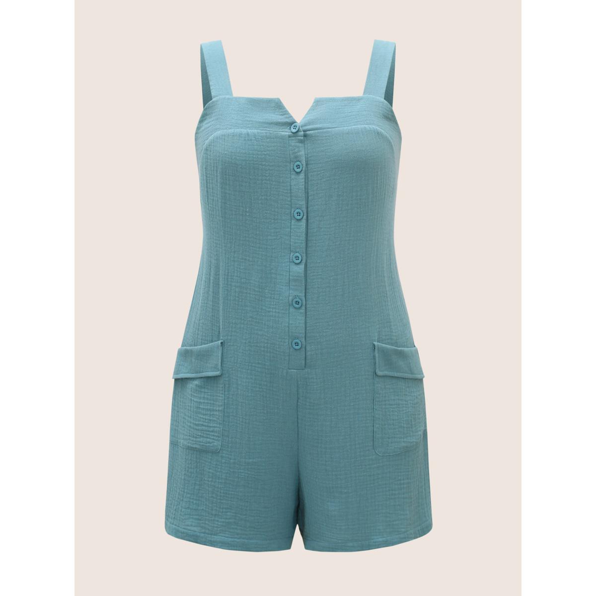 Plus Size Cerulean Notched Collar Textured Patch Pocket Jumpsuit Women Casual Sleeveless Notched collar Everyday Loose Jumpsuits BloomChic 30/6X Product Image