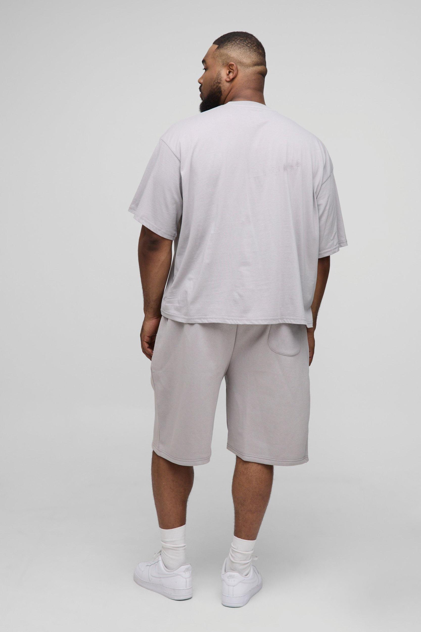 Plus Oversized Boxy Official Contrast Stitch T-Shirt & Short Set | boohooMAN USA Product Image
