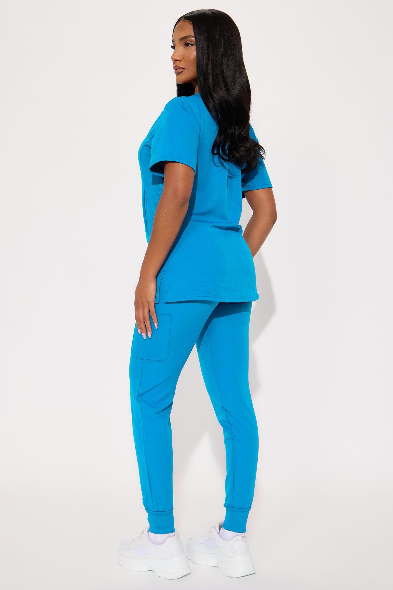 Overtime 4 Way Stretch Scrub Jogger Set - Turquoise Female Product Image