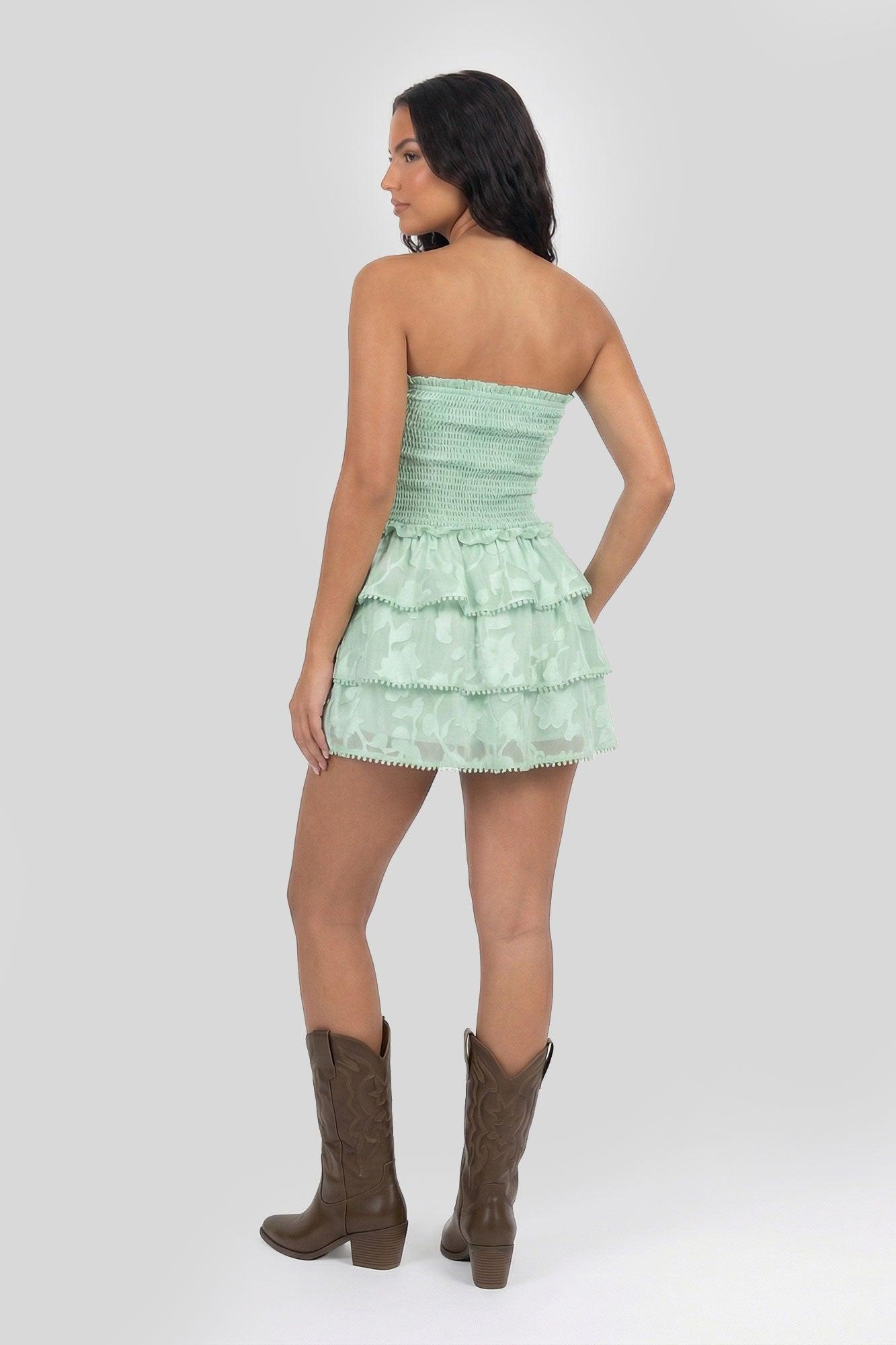 Smocked Ruffle Tiered Strapless Mini Dress Female Product Image
