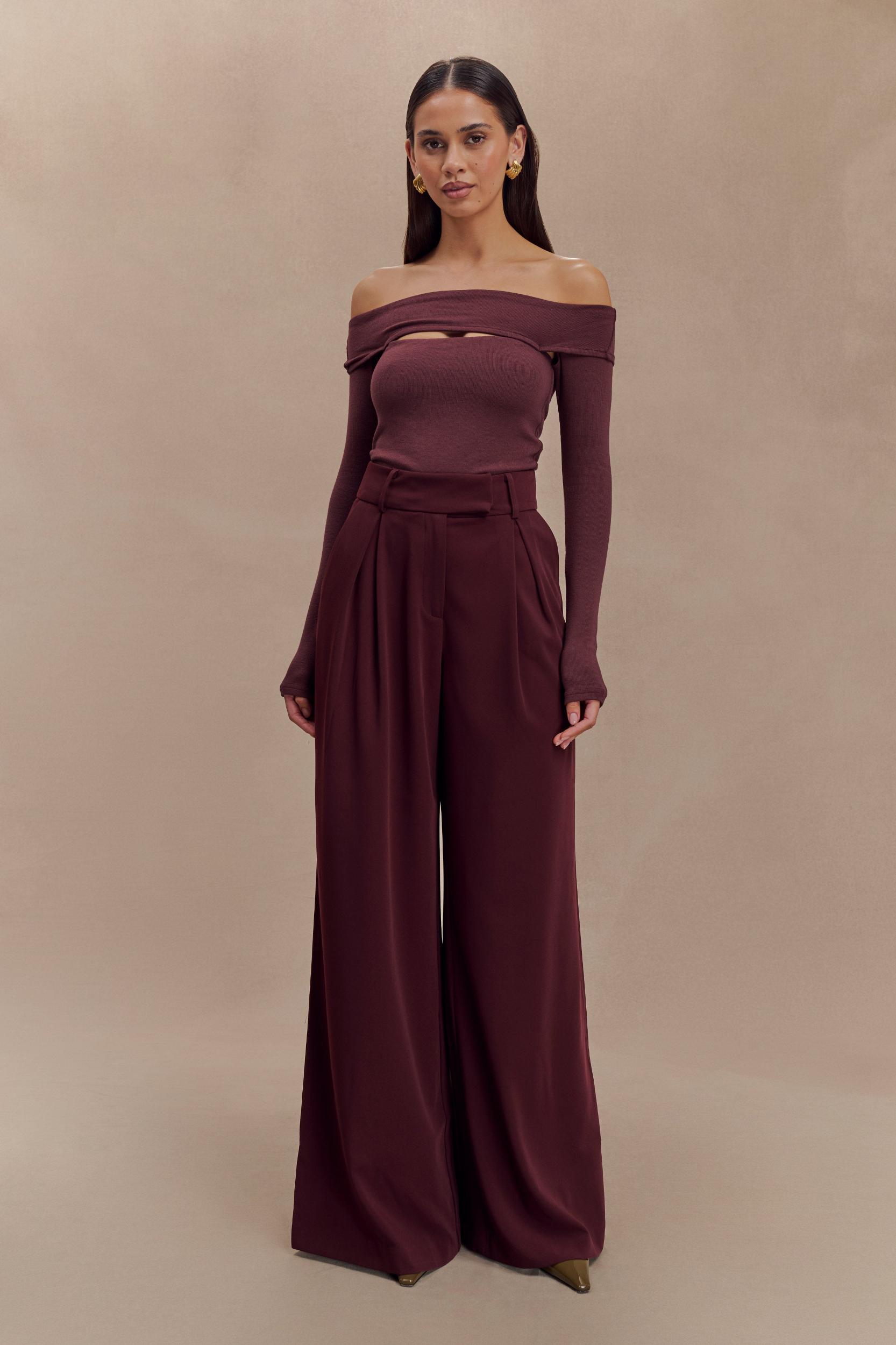 Jacqueline Pleated Wide Leg Pants - Mahogany Product Image