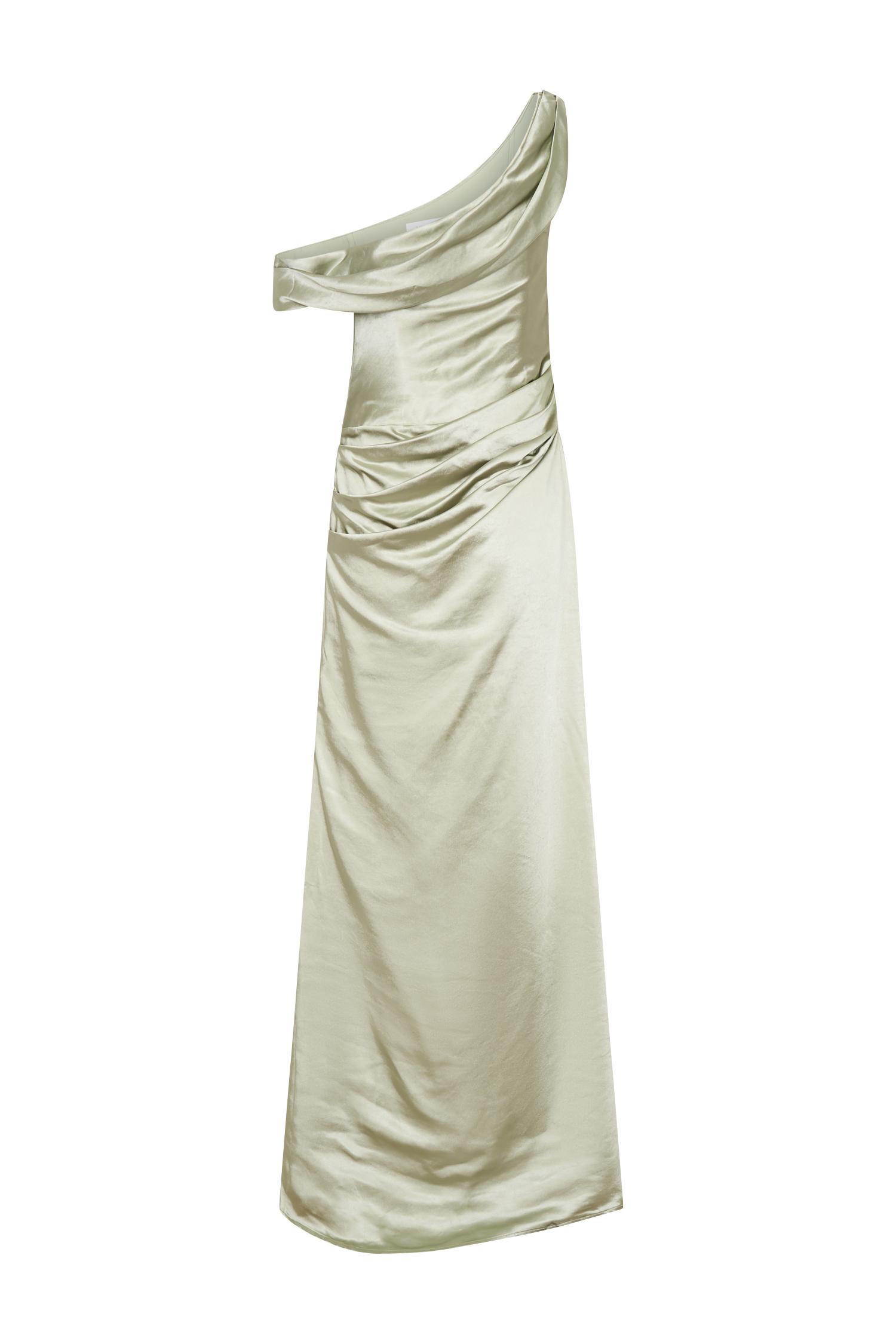Dalia Off Shoulder Satin Maxi Dress - Sage Product Image