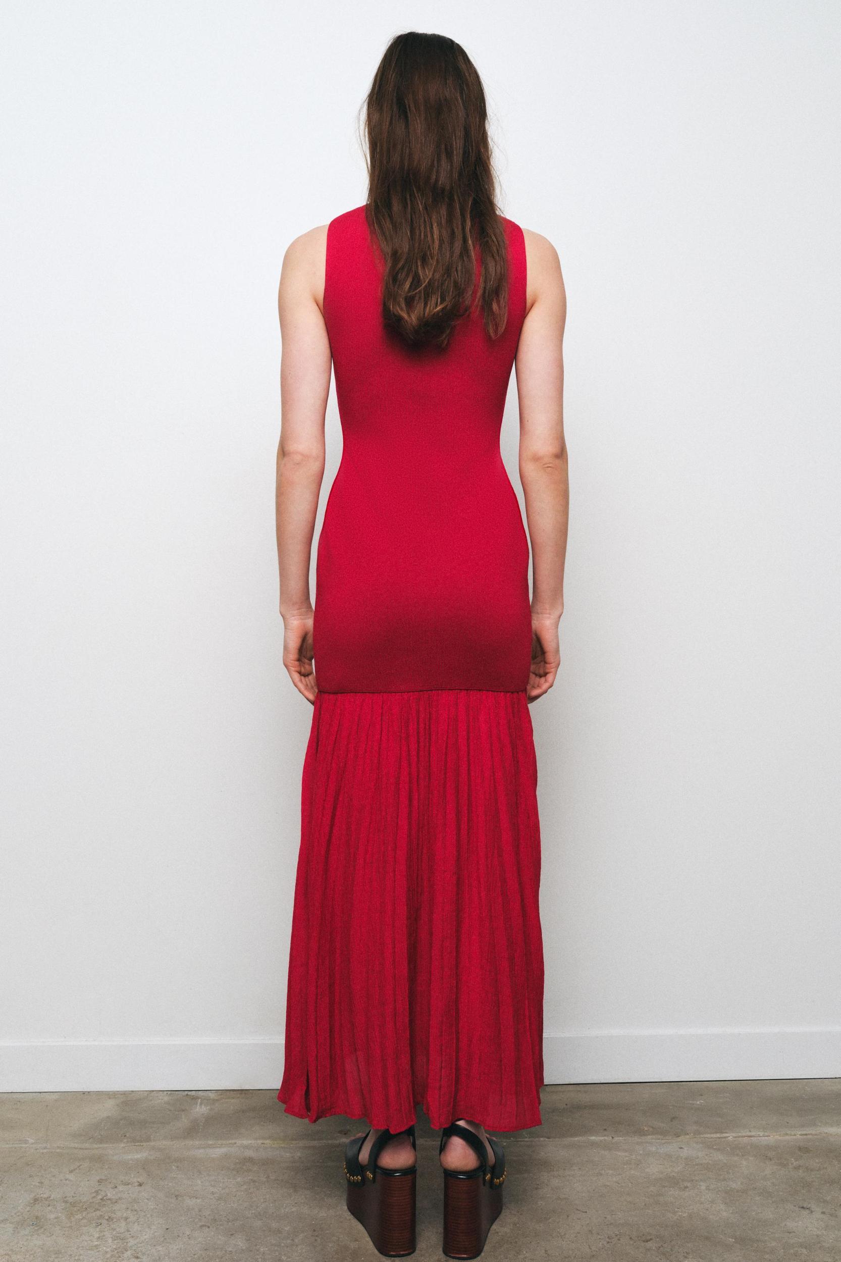 LONG COMBINATION KNIT DRESS Product Image