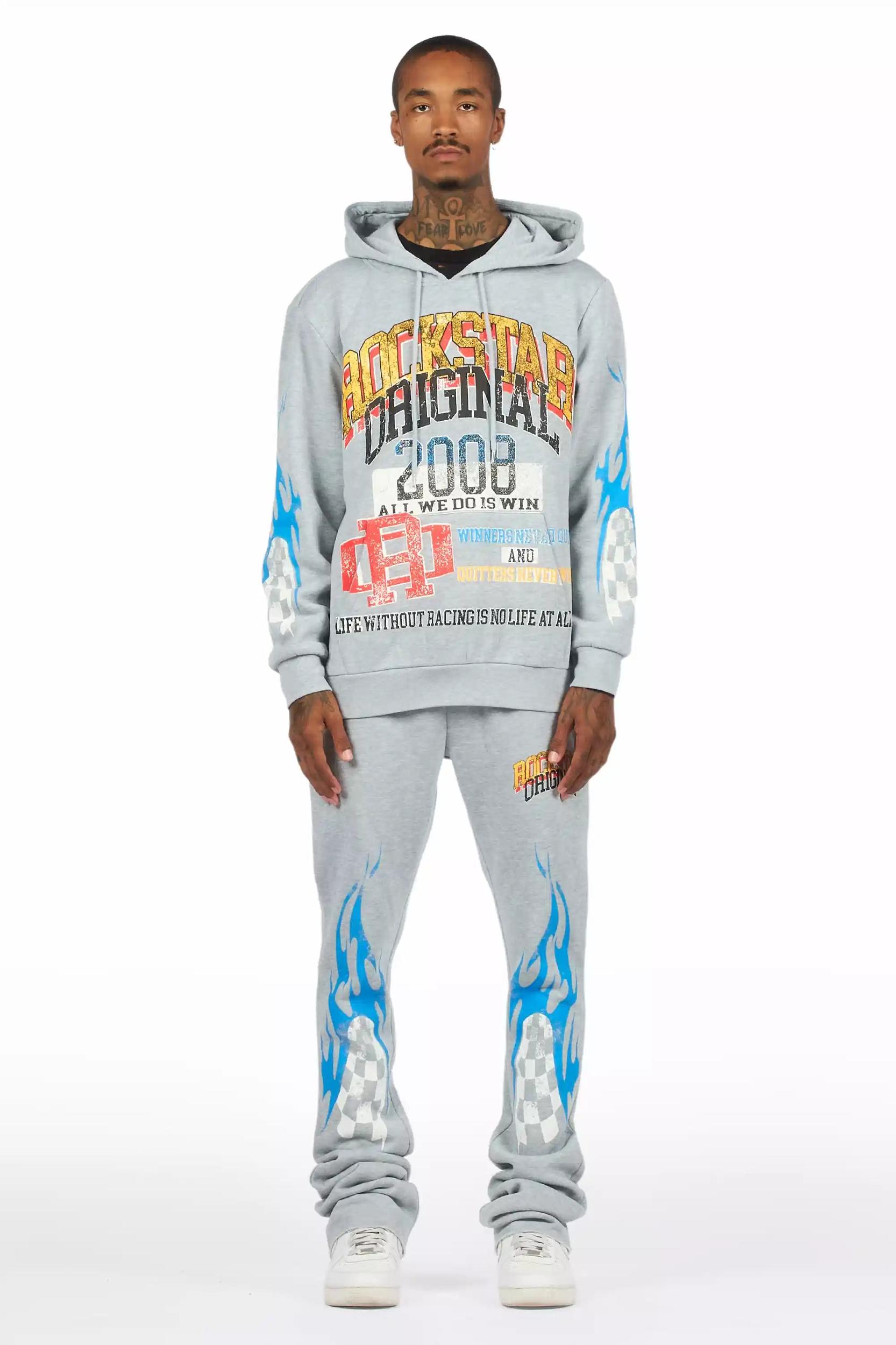 Colorful Race Heather Grey Hoodie/Baggy Track Pant Set Male Product Image