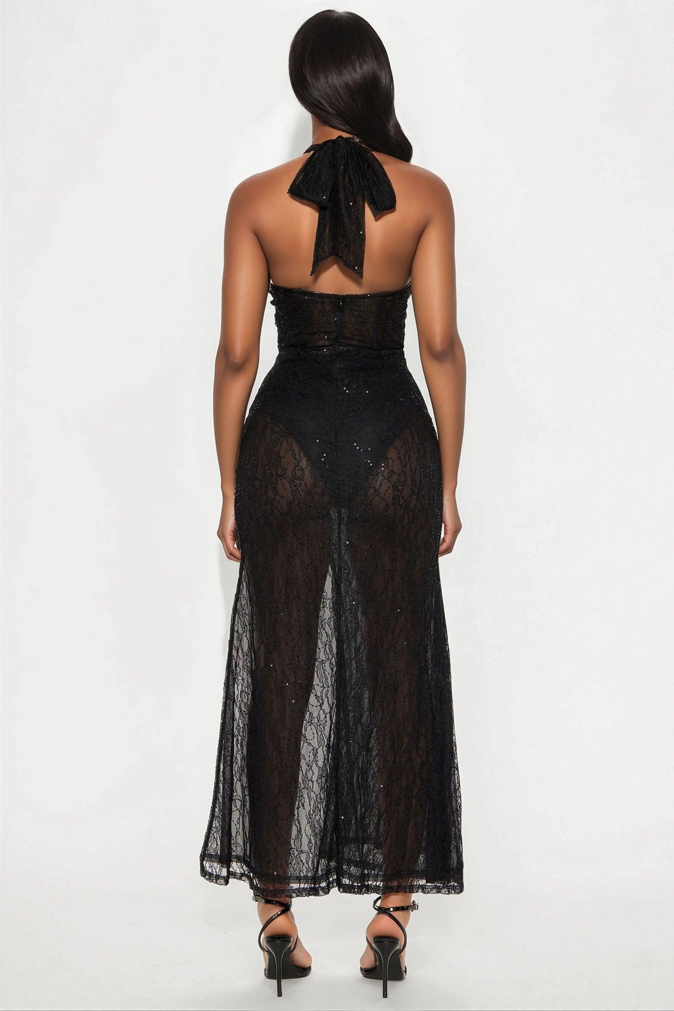Ellen Sheer Lace Maxi Dress - Black Female Product Image
