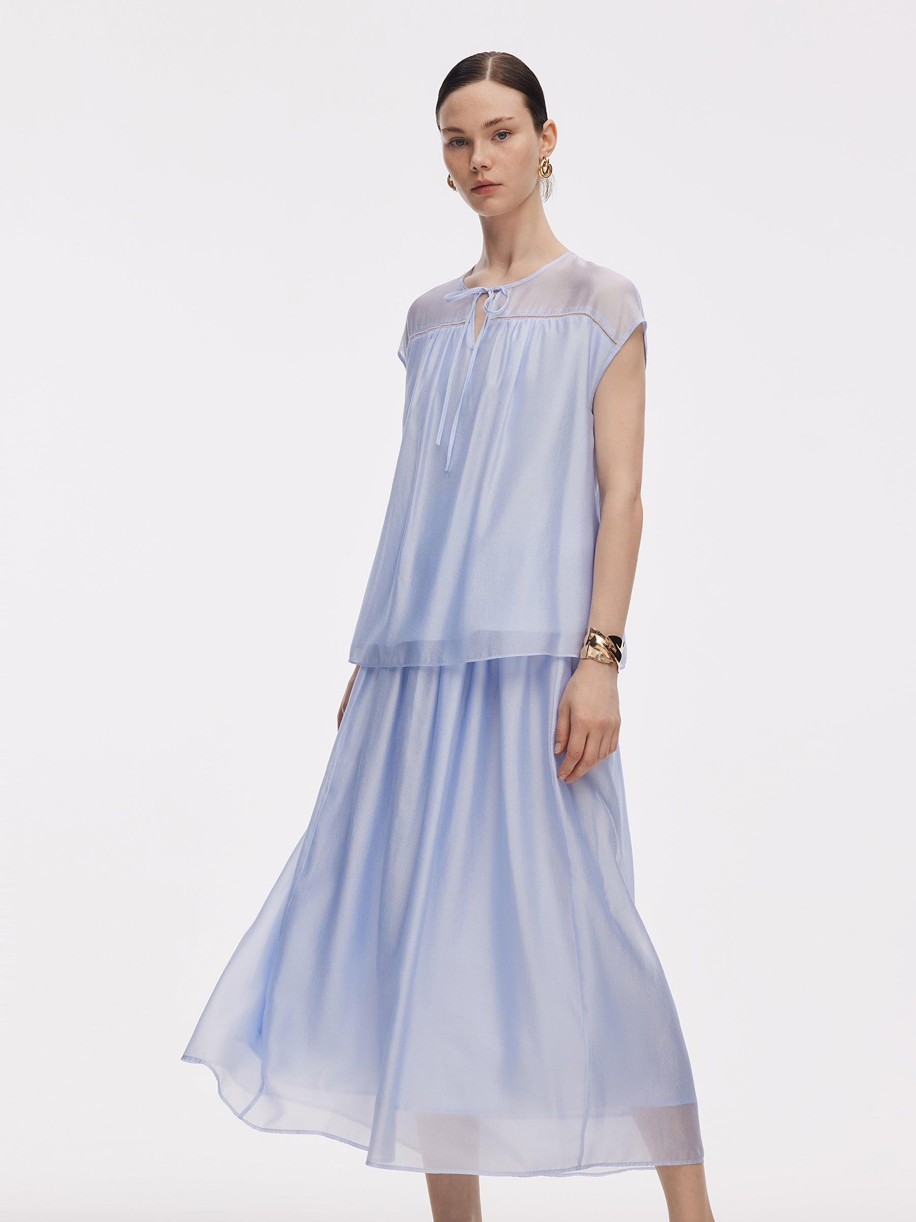 Loose Fit Cap Sleeve Top And A-Line Skirt Two-Piece Set Product Image