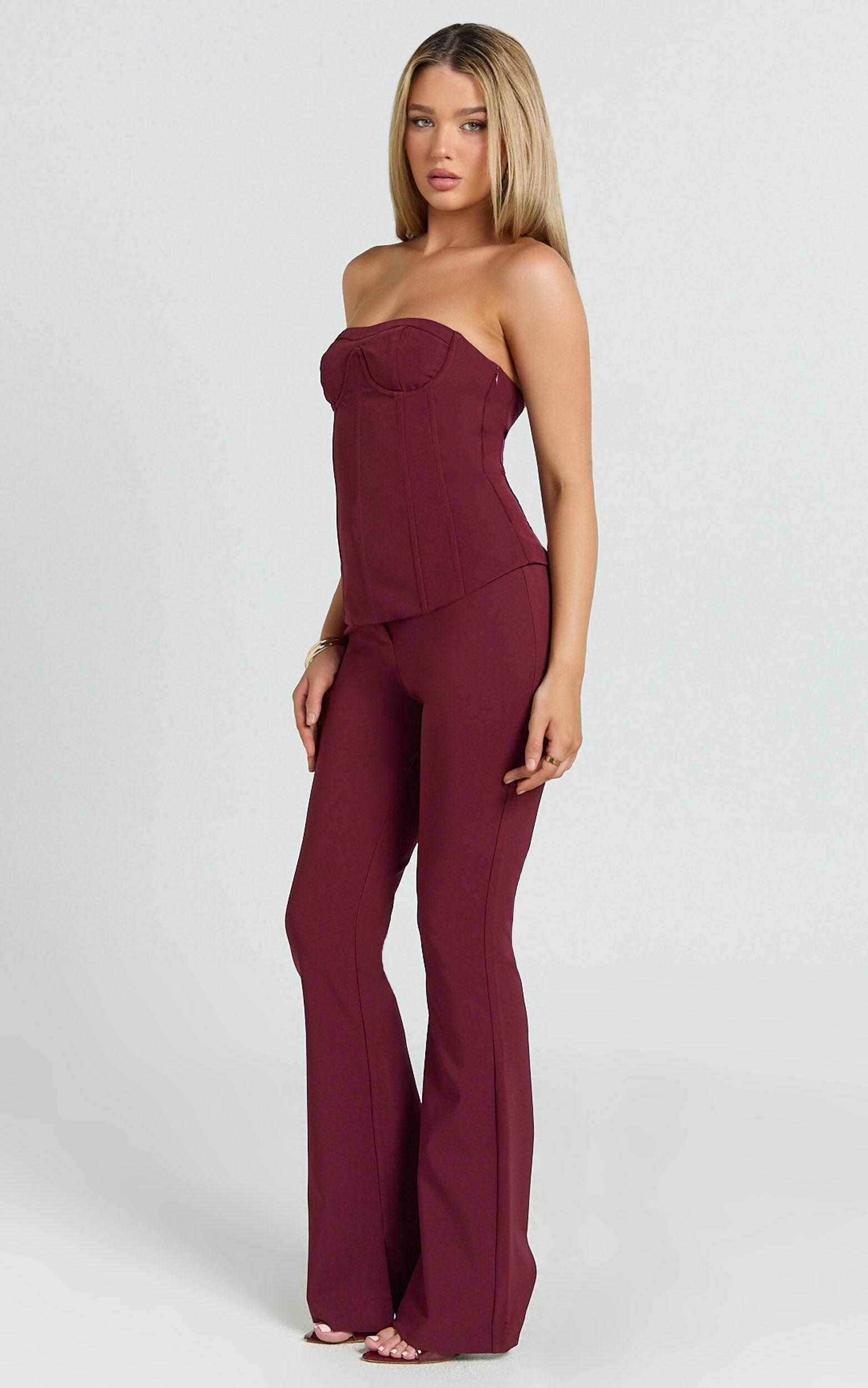 Irene Top - Strapless Sweetheart Lace Up Back Top in Wine Product Image