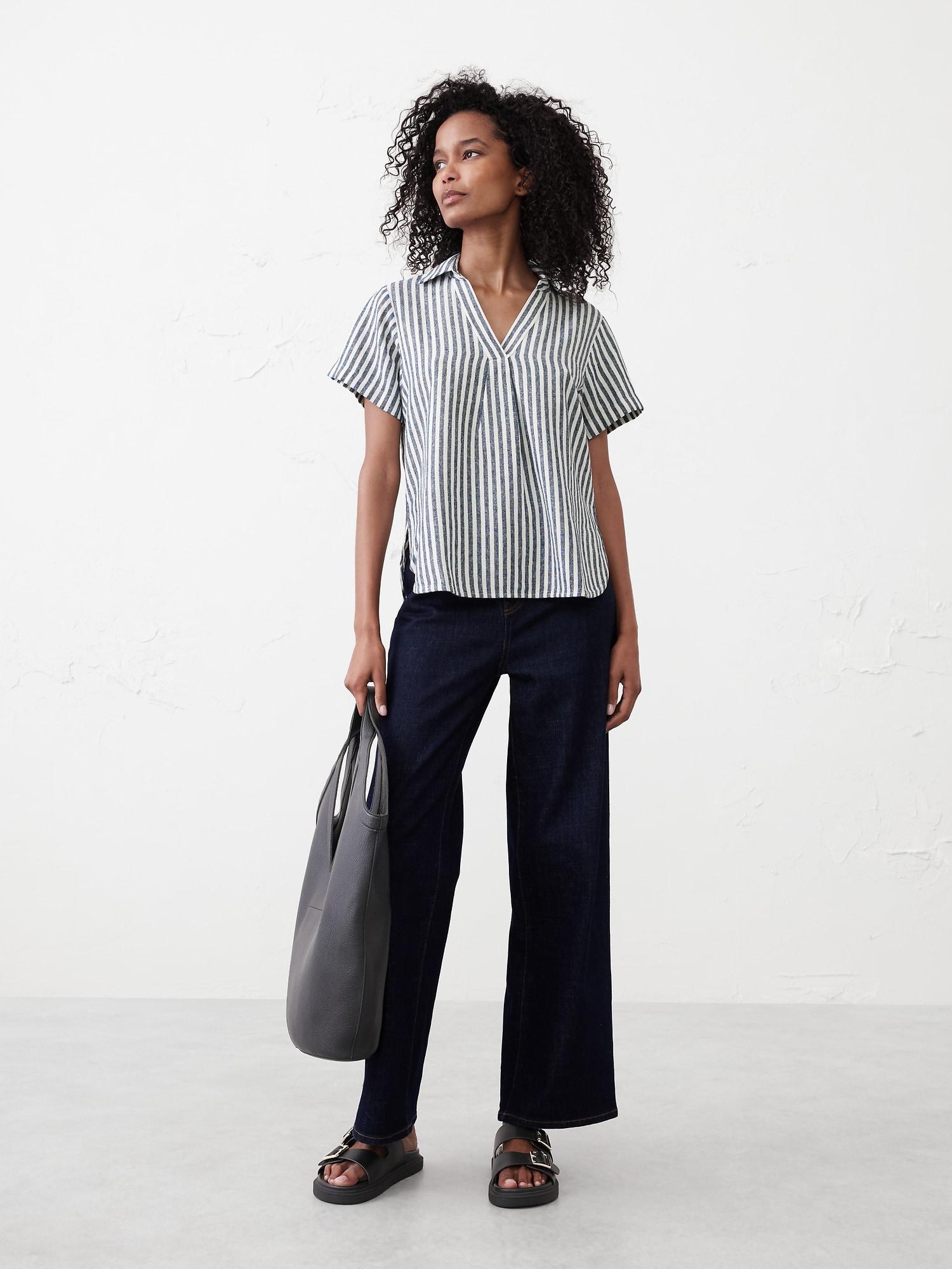 Linen-Blend Collared Top Product Image