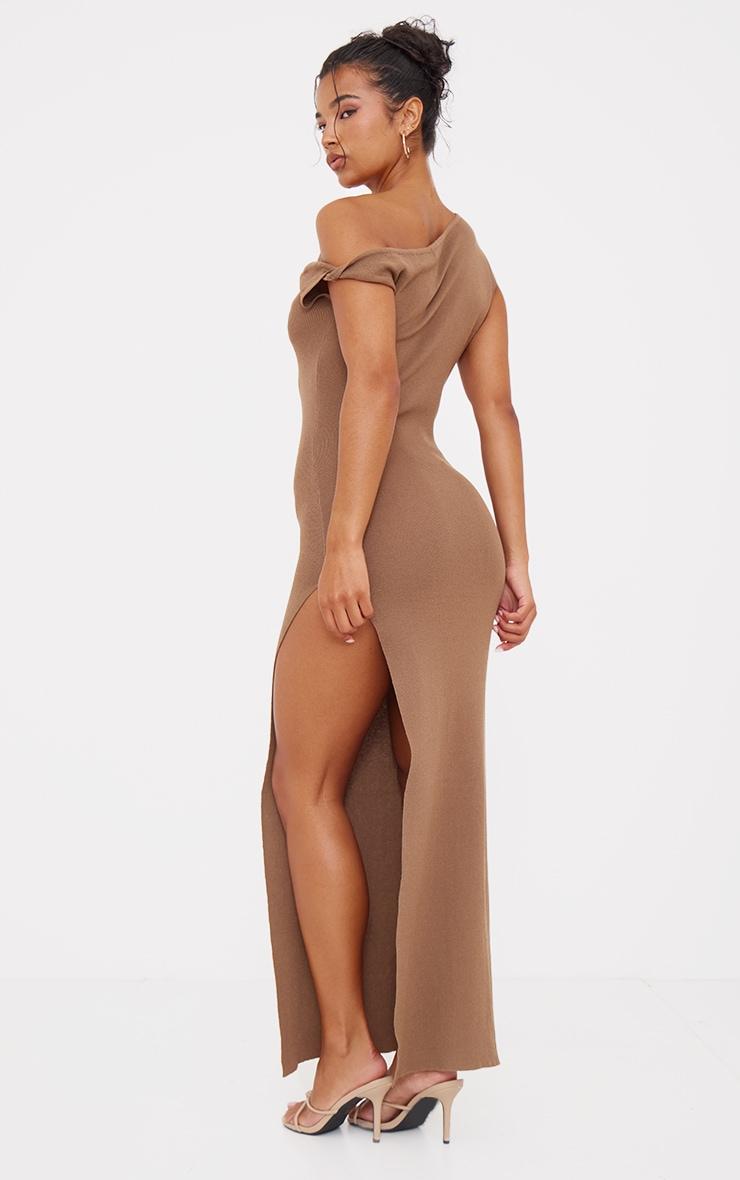 Mocha Fine Knit Twist Neck Maxi Dress Product Image