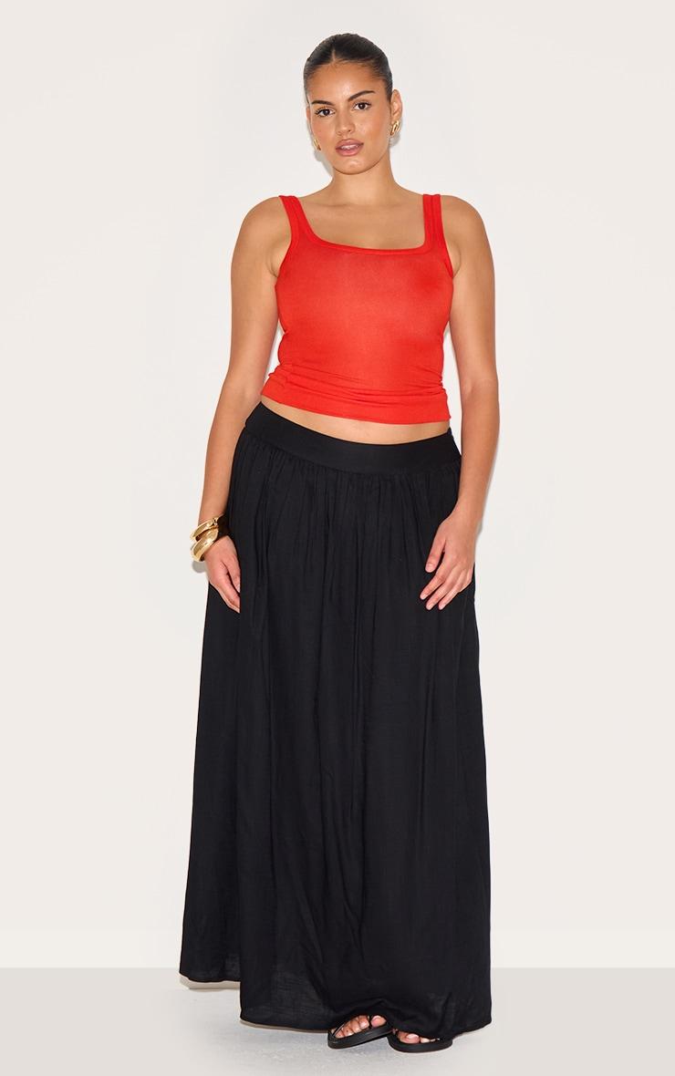 Plus Black Cotton Pleated Maxi Skirt Product Image