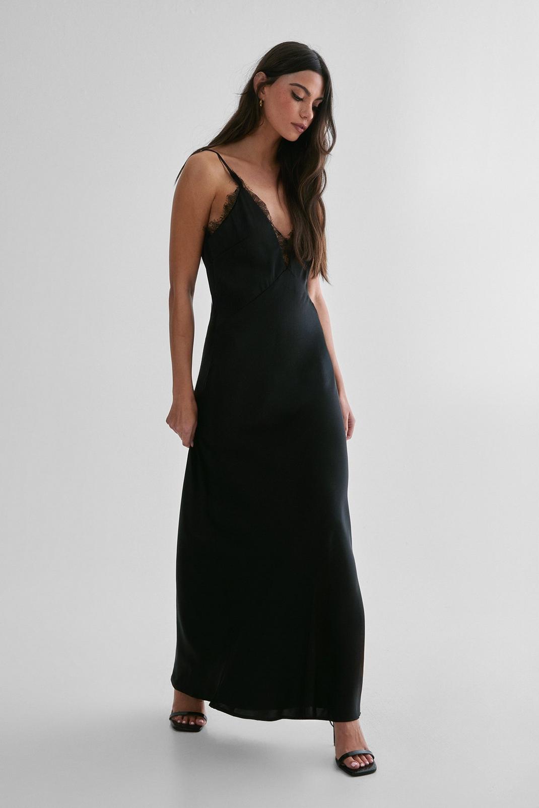 Lace Trim Satin Maxi Dress Product Image
