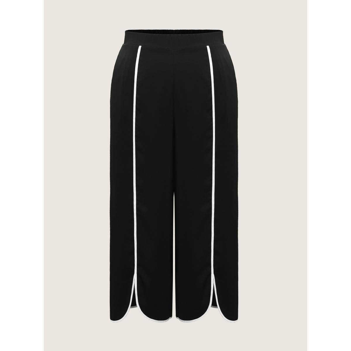 Plus Size Color Contrast Split Wide-Leg Pants Women Black At the Office Wide Leg Mid Rise Work Pants BloomChic 12/L Product Image