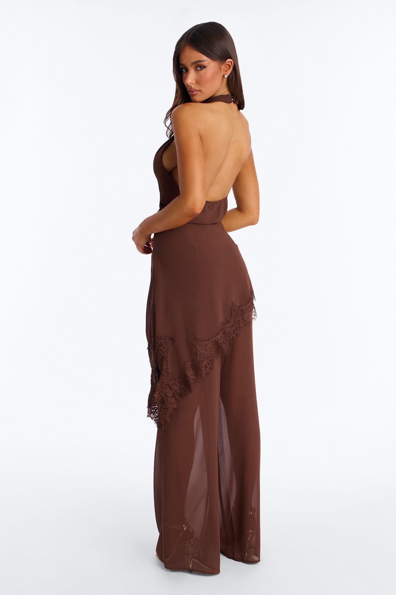 Current Mood Chiffon Halter Pant Set - Brown Female Product Image