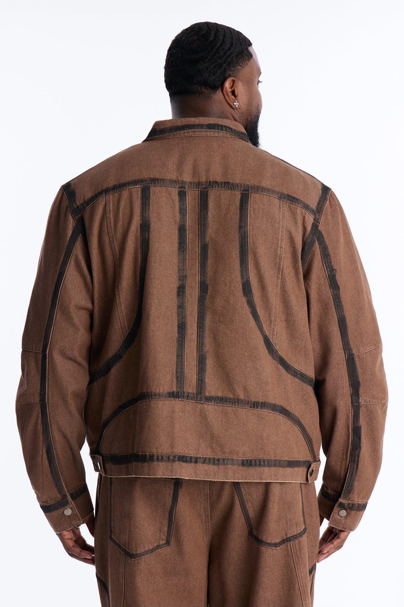 Seeing Lines Denim Trucker Jacket - Brown Male Product Image