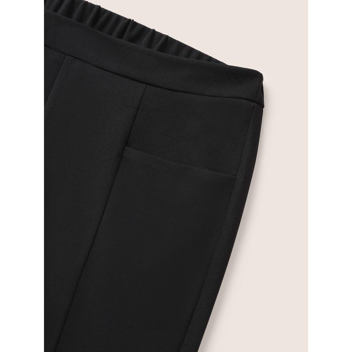 Plus Size Plain Pocket Elastic Waist High Rise Pants Women Black Basics Skinny High Rise Everyday Pants BloomChic 22-24/3X Product Image
