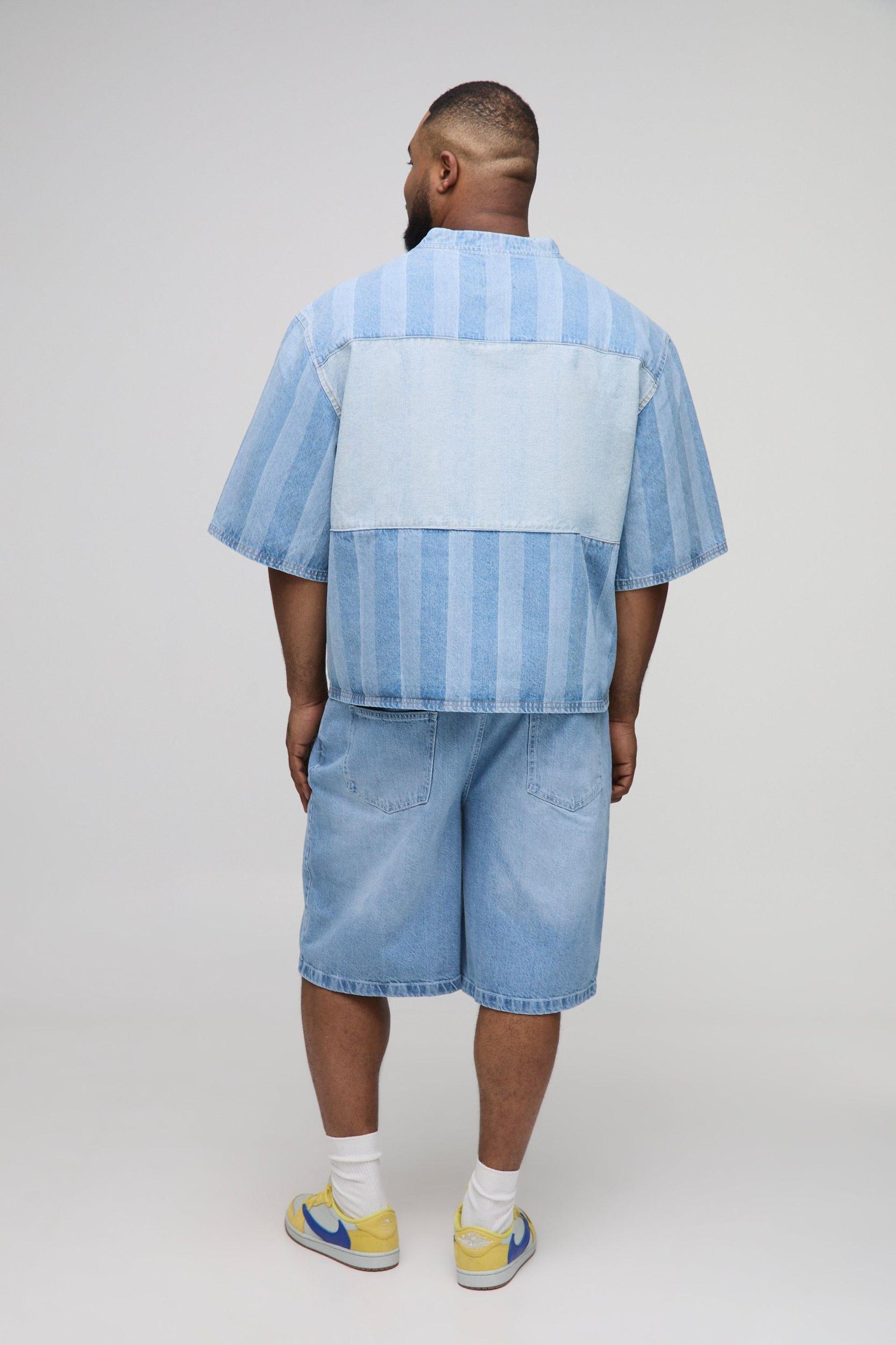 Plus Oversized Embroidery Football Denim T-Shirt | boohooMAN USA Product Image