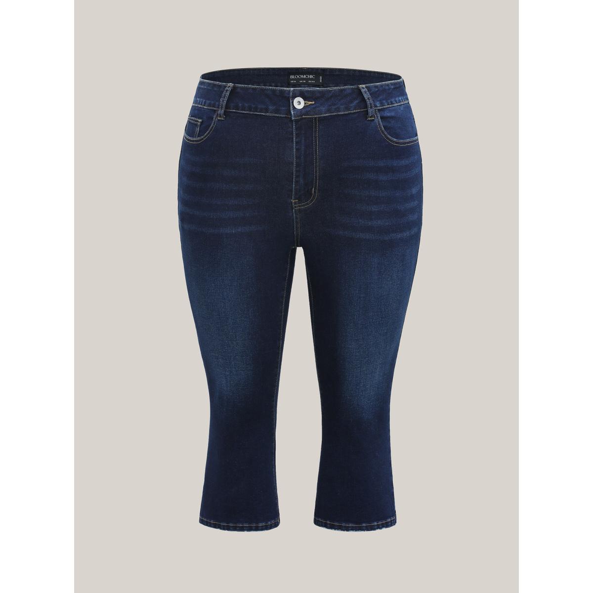 Plus Size Skinny-Fit Cropped Mid-Rise Jeans Women Darkindigo Timeless Medium stretch Slanted pocket Jeans BloomChic 22/3X Product Image