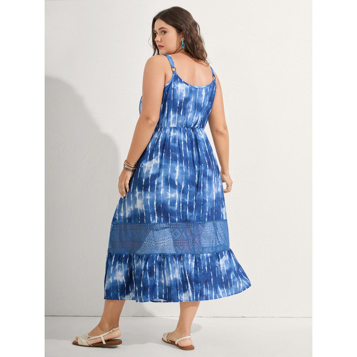 Plus Size Tie-Dye Lace Trim Cami Midi Dress Mediumblue Women Boho V-neck Sleeveless Curvy BloomChic 26/4X Product Image