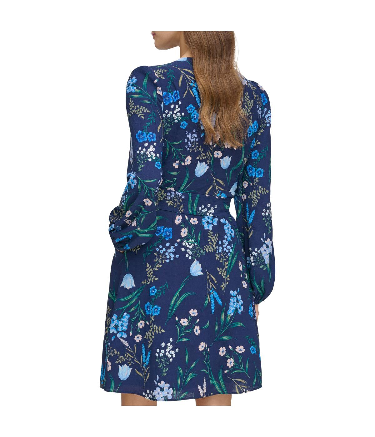 Jewel Neck Long Sleeve Fit & Flare With Trapunto Belt Navy Product Image