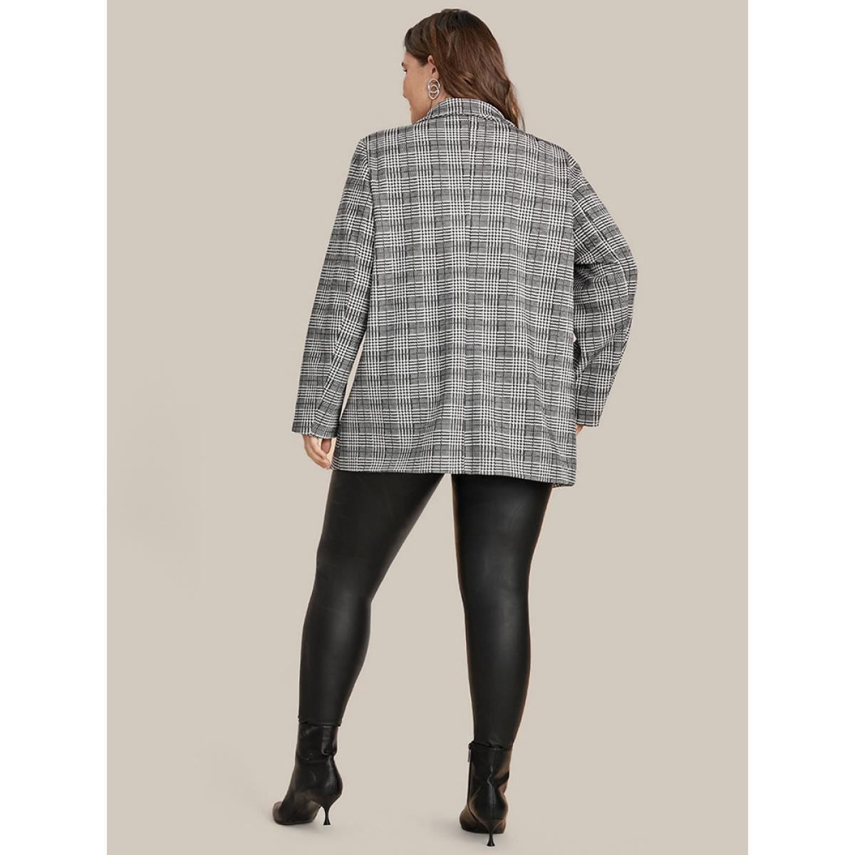 Plus Size Houndstooth Flap Pocket Open Front Coat Women Black Office Ladies Office Winter Coats BloomChic 12/L Product Image