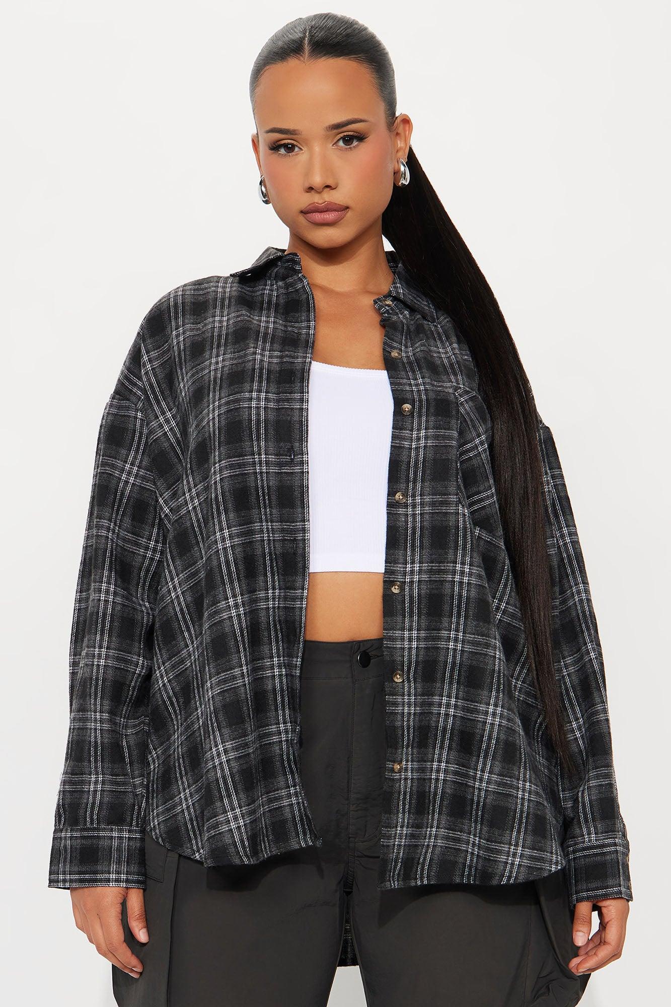 Where You At Flannel Plaid Shirt - Black/combo Female Product Image