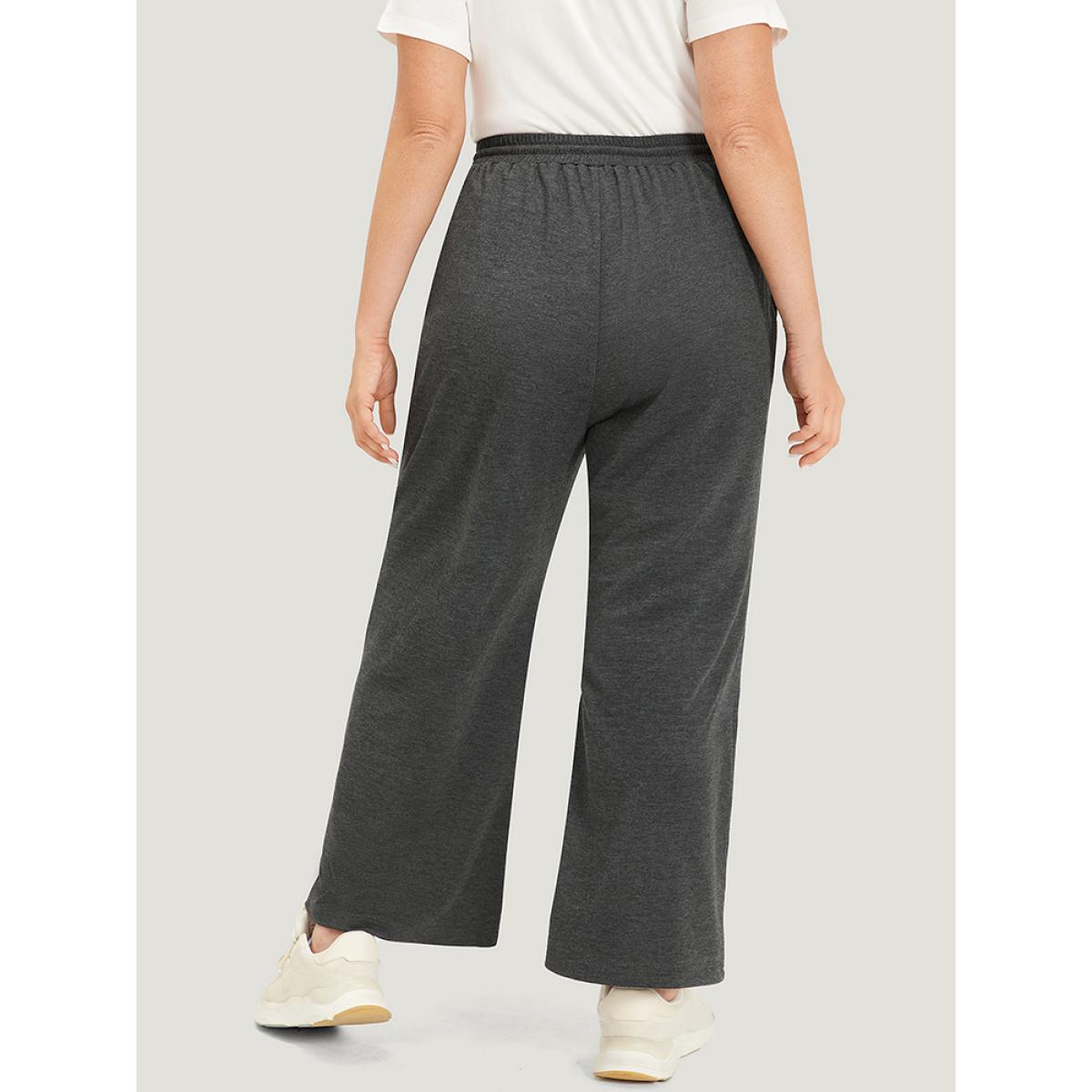 Number Print Drawstring Pocket Elastic Waist Sweatpants DimGray Plus Size Women Casual Dailywear Plain 14-16/1X Bloomchic Product Image