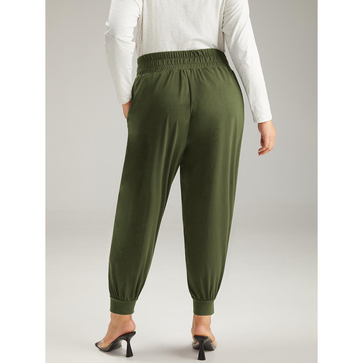 Solid Shirred Pocket Harem Sweatpants ArmyGreen Plus Size Women Casual Dailywear Tummy control 30/6X Bloomchic Product Image