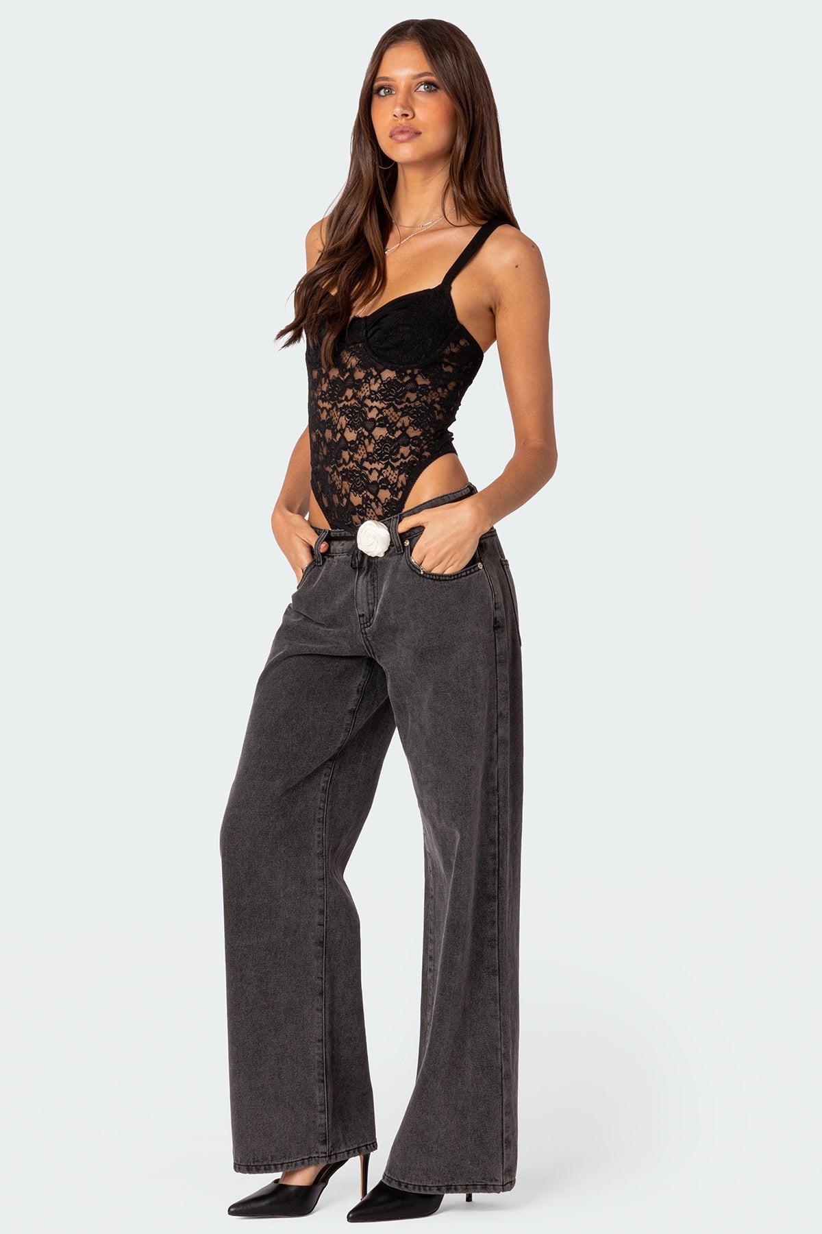 Lace & Satin Effect Cupped Bodysuit Product Image