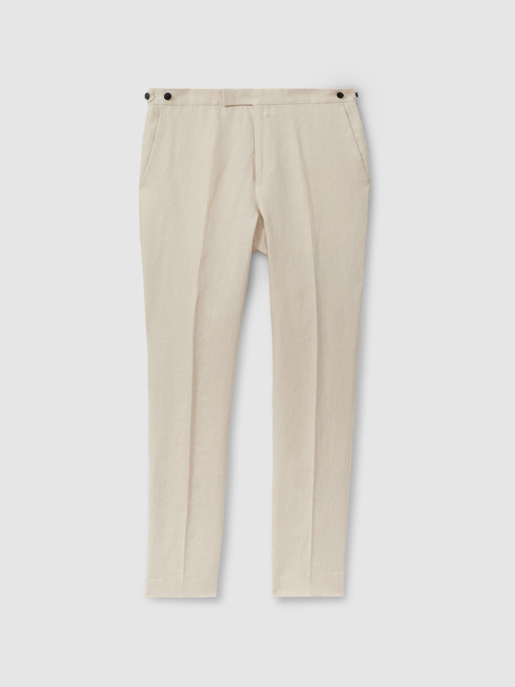 Linen Side Adjuster Trousers in Oatmeal Product Image