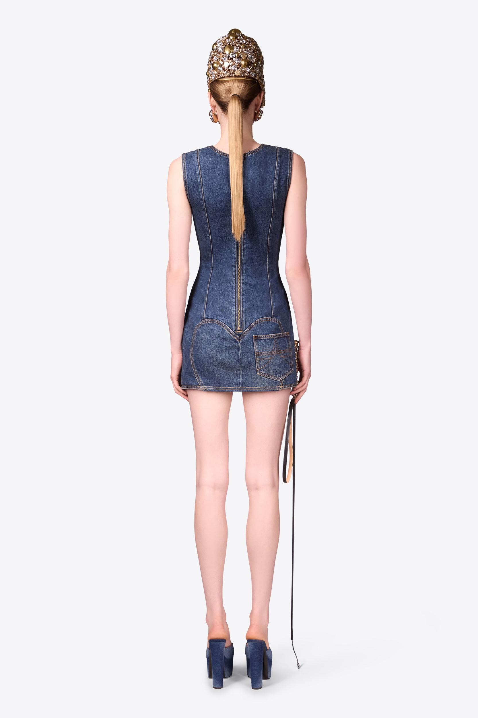 Crystal Button Studded Slit Mini Dress Product Image