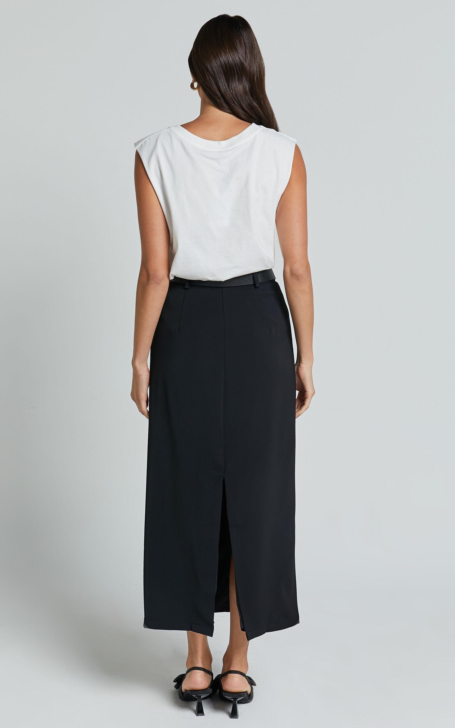Alanna Midi Skirt - High Waisted Back Split Pencil Skirt in Black Product Image