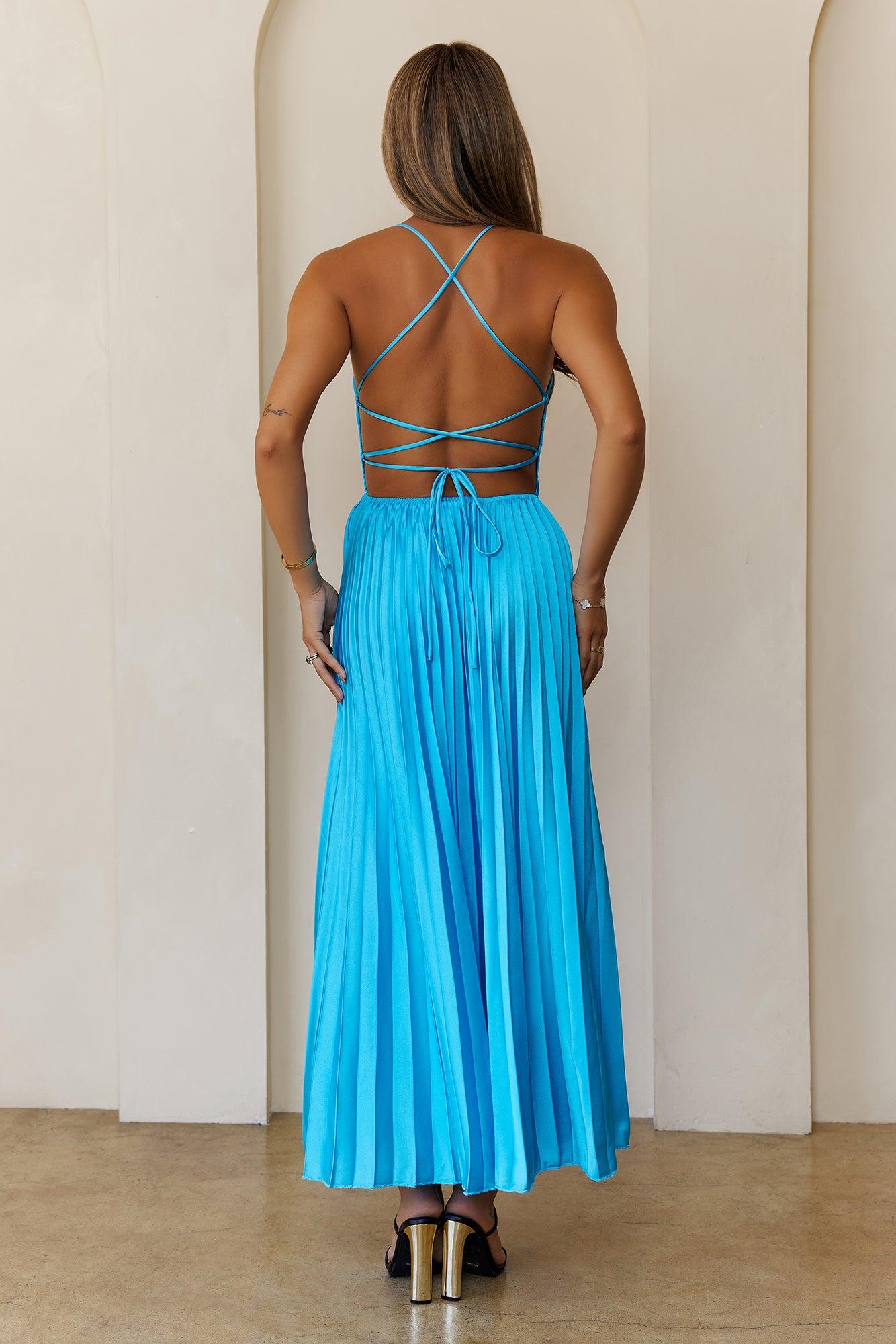 Platinum Status Satin Maxi Dress Blue Product Image