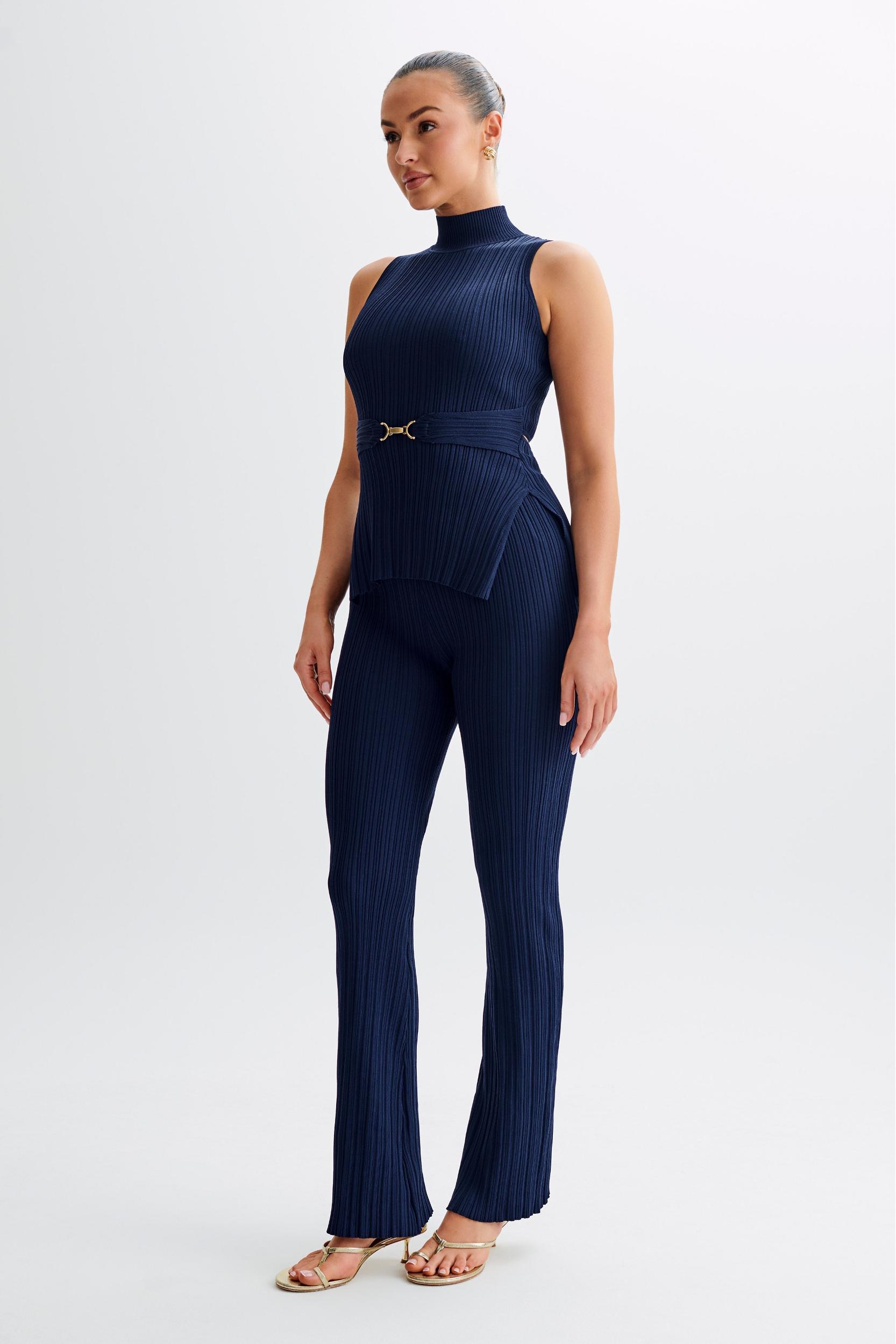 Chiara Straight Leg Rib Knit Pant - Navy Product Image