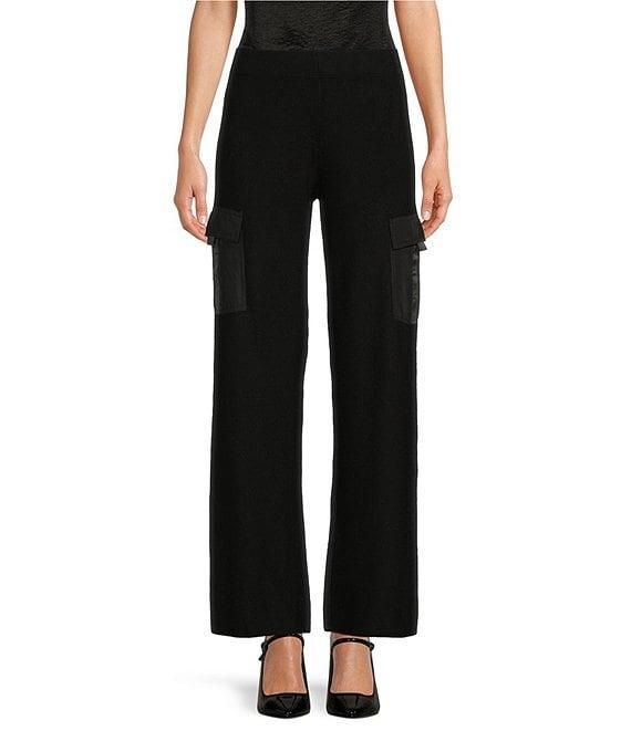 DKNY by Donna Karan Mixed Media Satin Pocket Wide Leg Cargo Pants Product Image