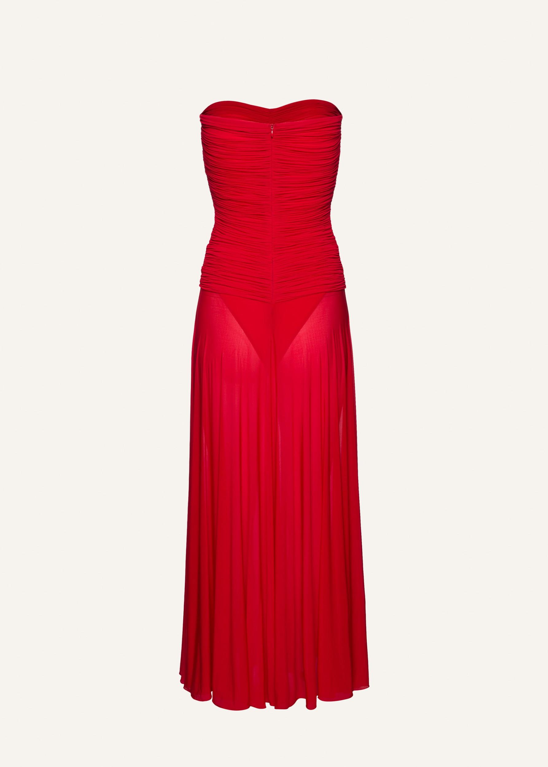 Strapless cupro midi dress in red Product Image