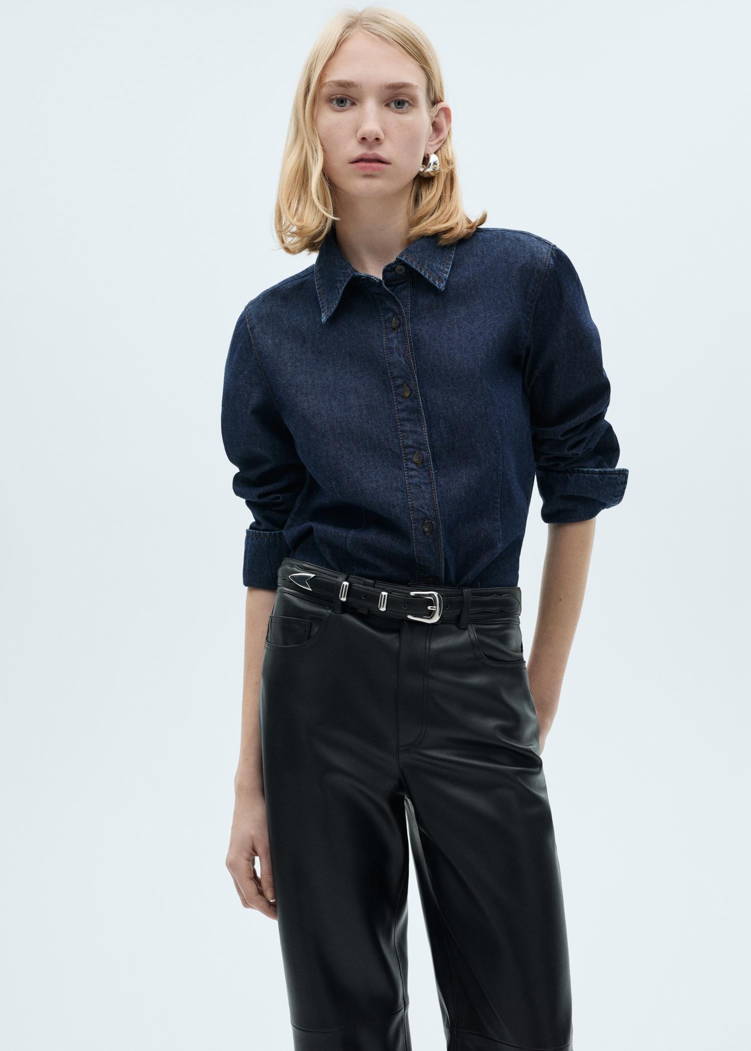 Leather-effect straight pants - Women | MANGO USA Product Image