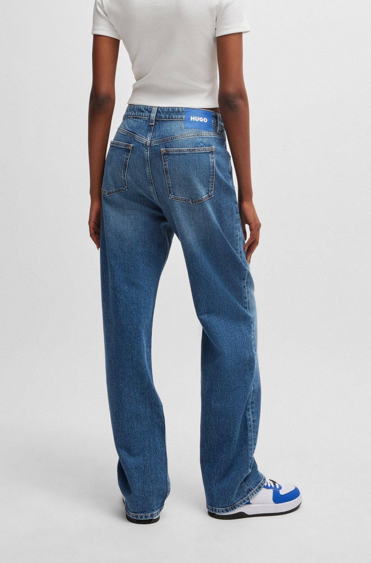 HUGO - Long-length straight-fit jeans in blue stretch denim - Blue Product Image